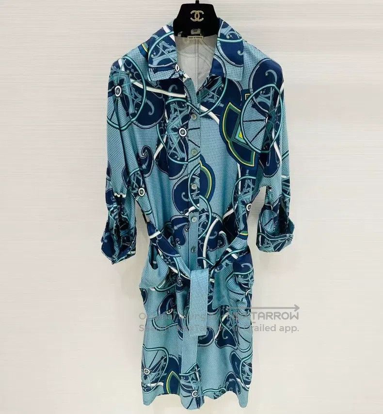 Hermes Wheel Print Silk Shirt Dress