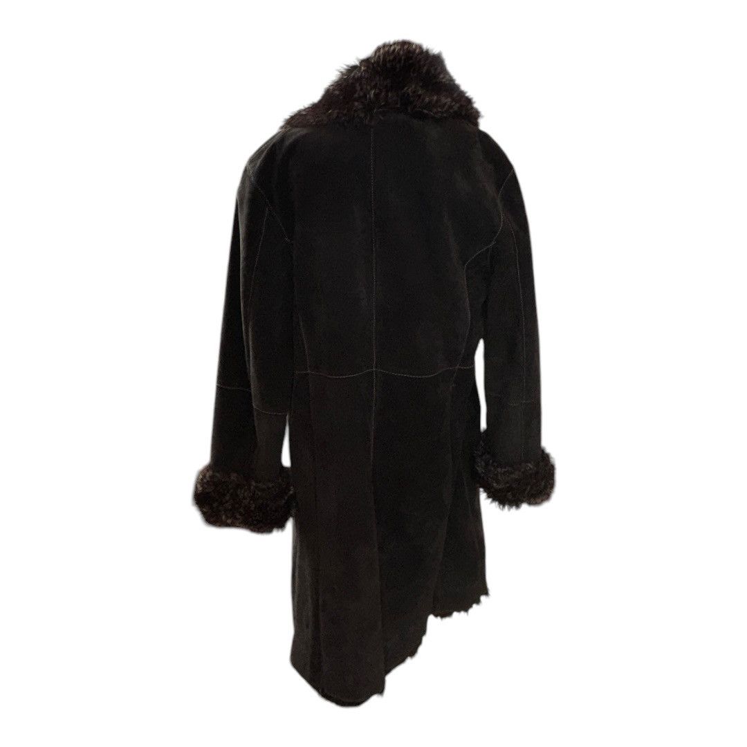 American Apparel × Vintage VTG Y2K Damselle LEATHER SUEDE LONG COAT WITH FAUX FUR TRIM Size L / US 10 / IT 46 - 3 Thumbnail
