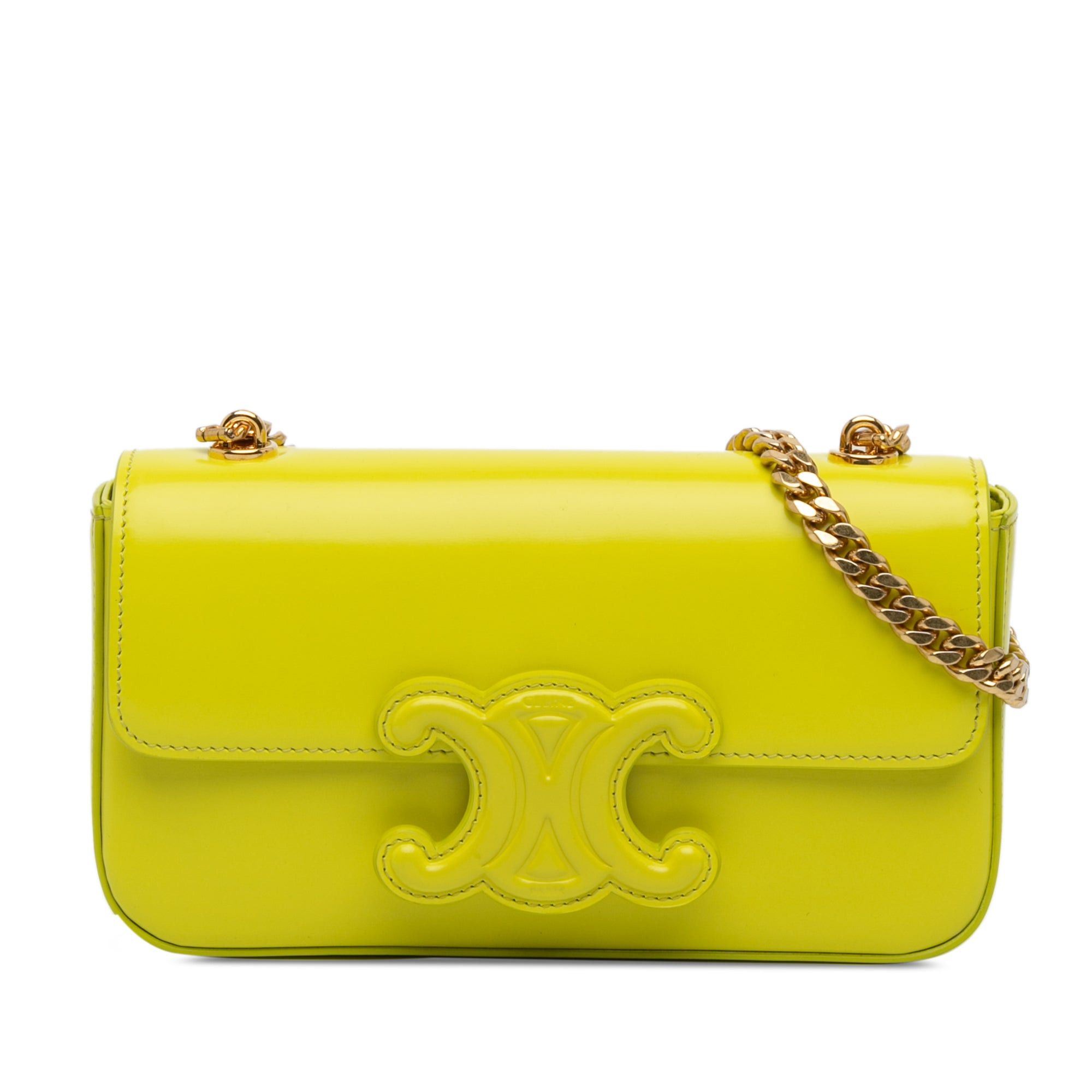 Celine Celine Triomphe Calfskin Leather Chain Shoulder Bag Yellow Size ONE SIZE - 1 Thumbnail