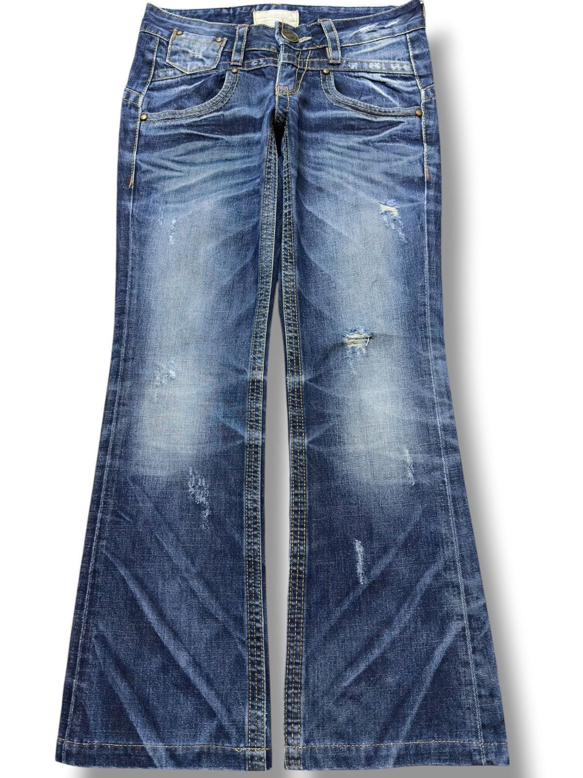 Junya Watanabe Vintage Lolita Flare Faded Whiskers Grunge Distressed Denim Size US 29 - 1 Thumbnail