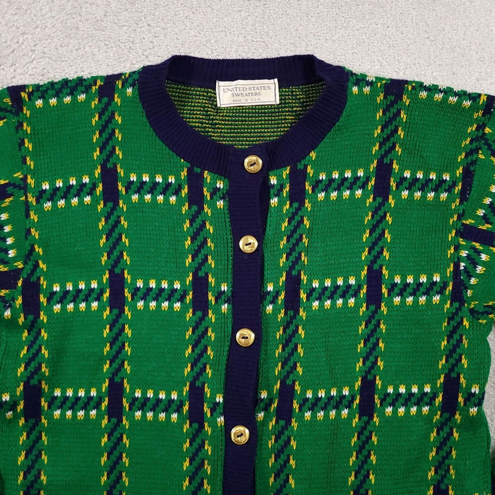 Vintage VINTAGE United States Cardigan Shirt Womens Medium Green Check Button Front USA Knit Sweater Cardigan Womens Regular M Green Check Pattern 90s? Size M / US 6-8 / IT 42-44 - 3 Thumbnail