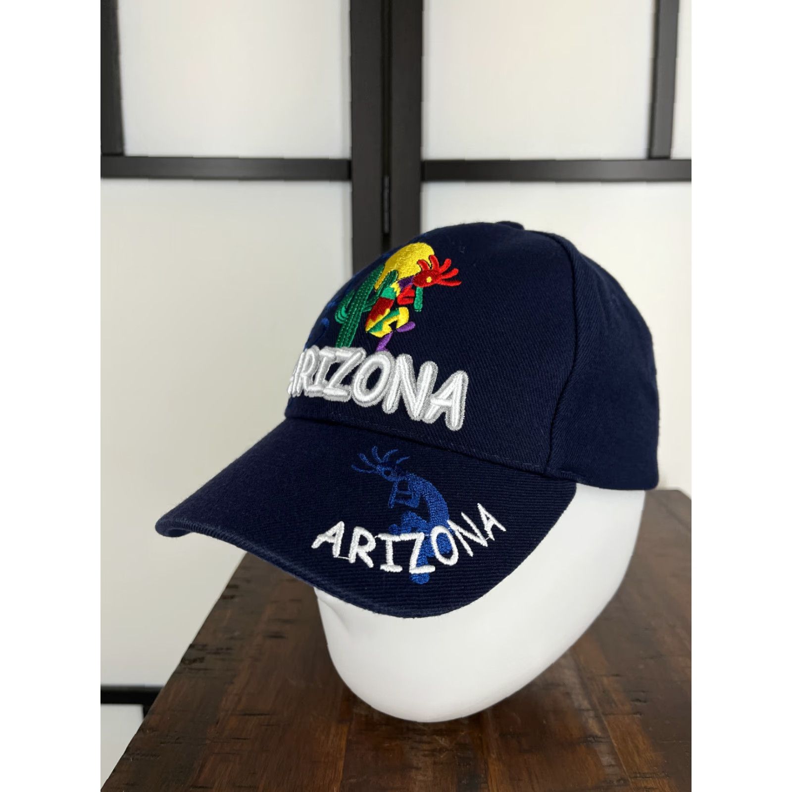 Vintage Arizona Santo Cap Hat Cap Adjustable Adult Blue Embroidered Desert Cactus 100% Acrylic Size ONE SIZE - 5 Thumbnail