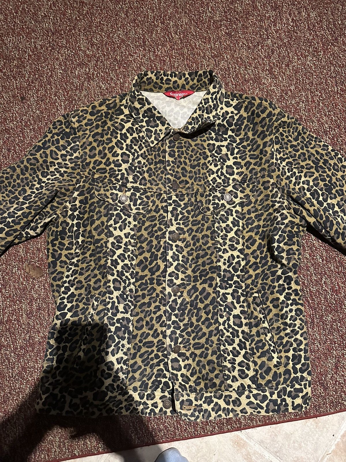 image of Ss15 Supreme Leopard Denim Jacket, Men's (Size XL)