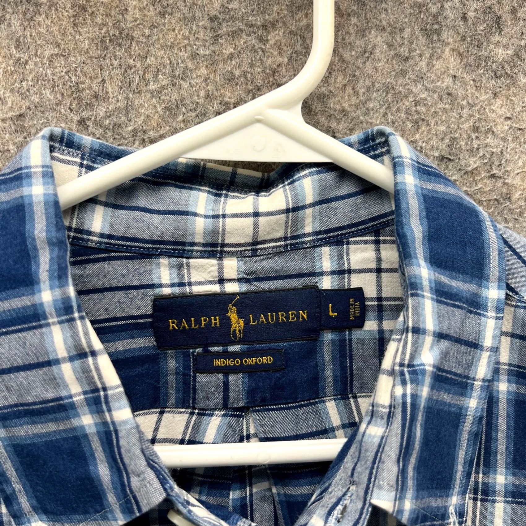 Polo Ralph Lauren VINTAGE Polo Ralph Lauren Shirt Mens Large Blue Button-Down Indigo Oxford Plaid Size US L / EU 52-54 / 3 - 7 Thumbnail