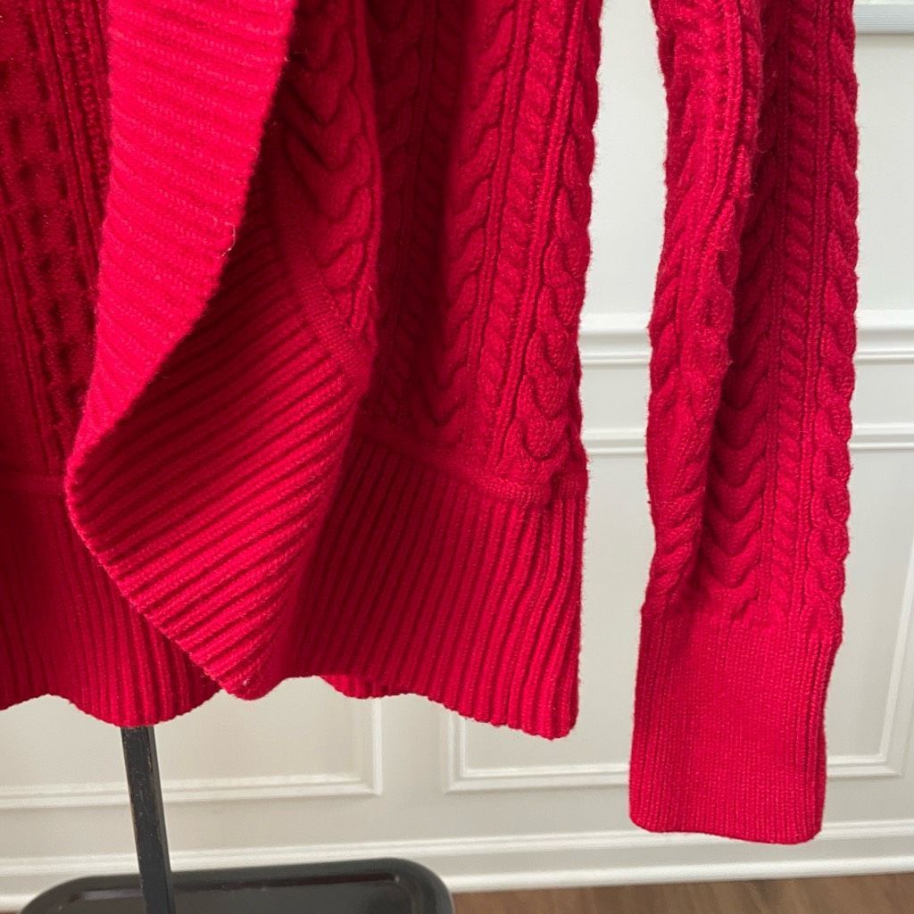 Other Talbots Garnet Red Cable Knit Open Front Cardigan Sweater M Size M / US 6-8 / IT 42-44 - 3 Thumbnail