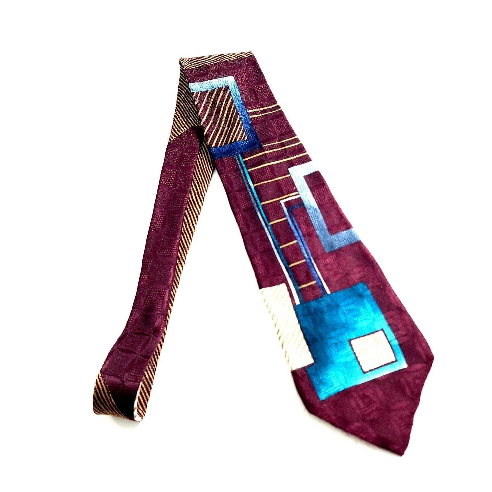 Other Wembley Maroon Red Teal Abstract Jacquard Print Wide Silk Ti Size ONE SIZE - 6 Thumbnail