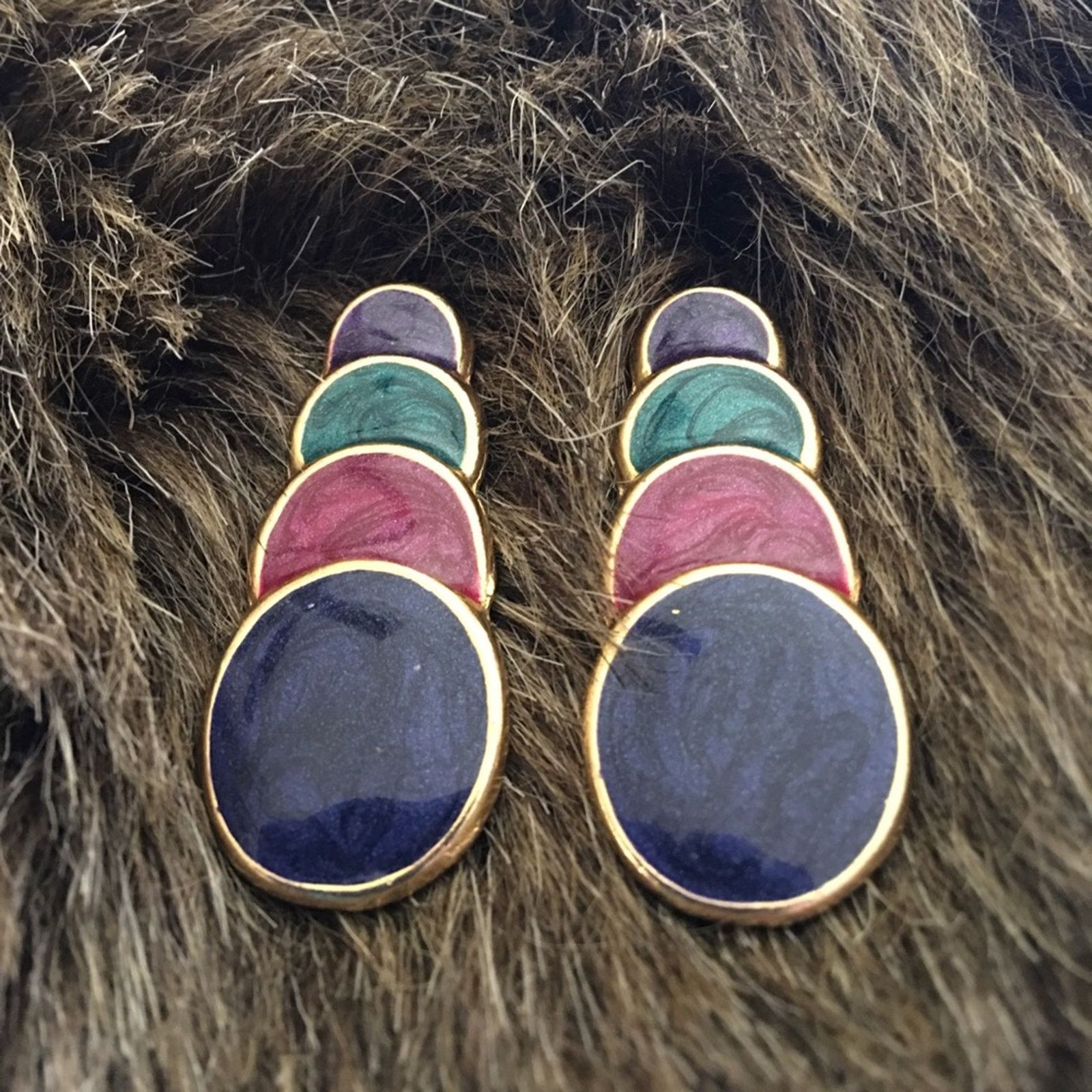 Jewelry Gold tone metallic enamel multi color earrings Size ONE SIZE - 1 Thumbnail
