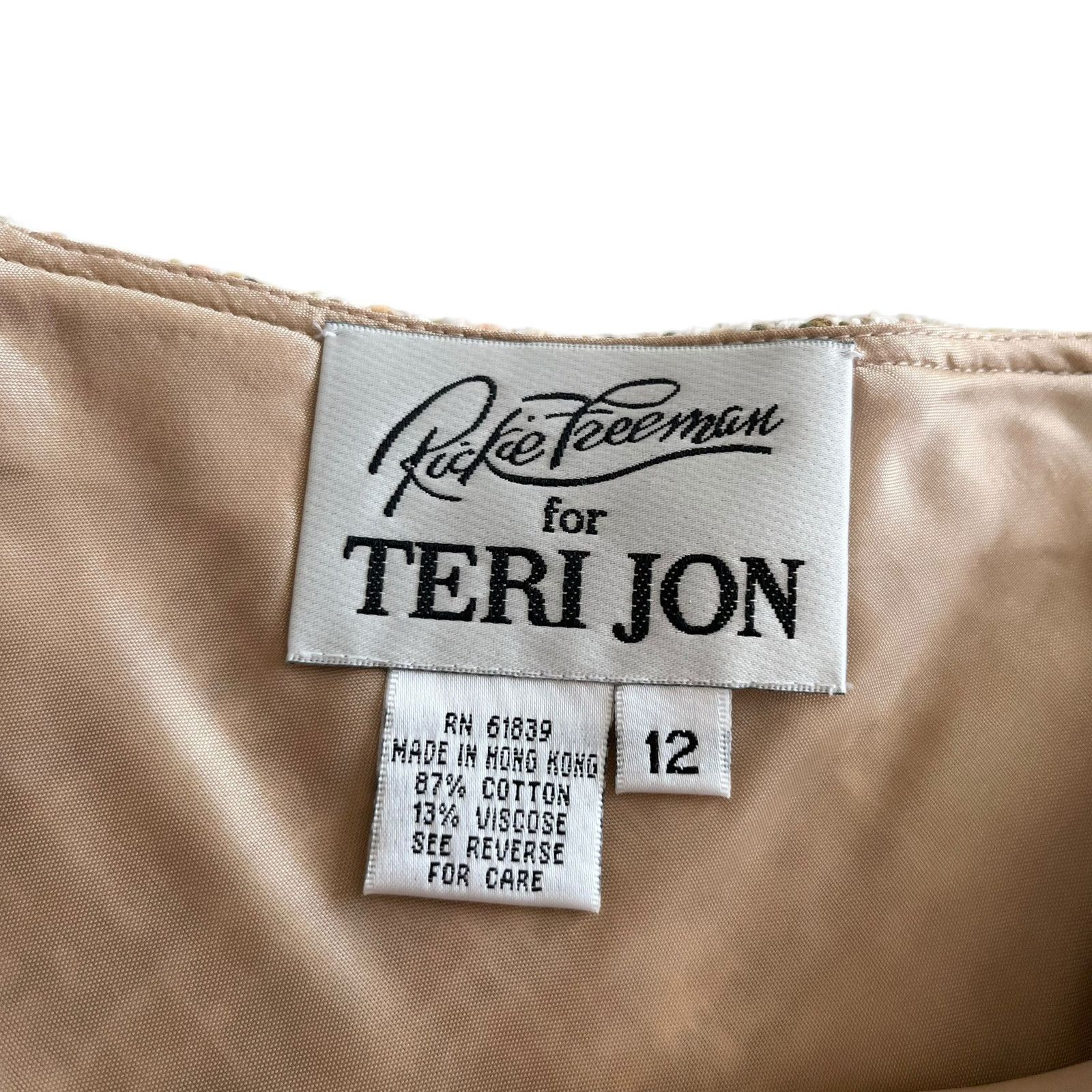 Other Vintage Rickie Freeman Teri Jon Beige Green Tweed Lace Trim Size 34" / US 12 / IT 48 - 4 Thumbnail