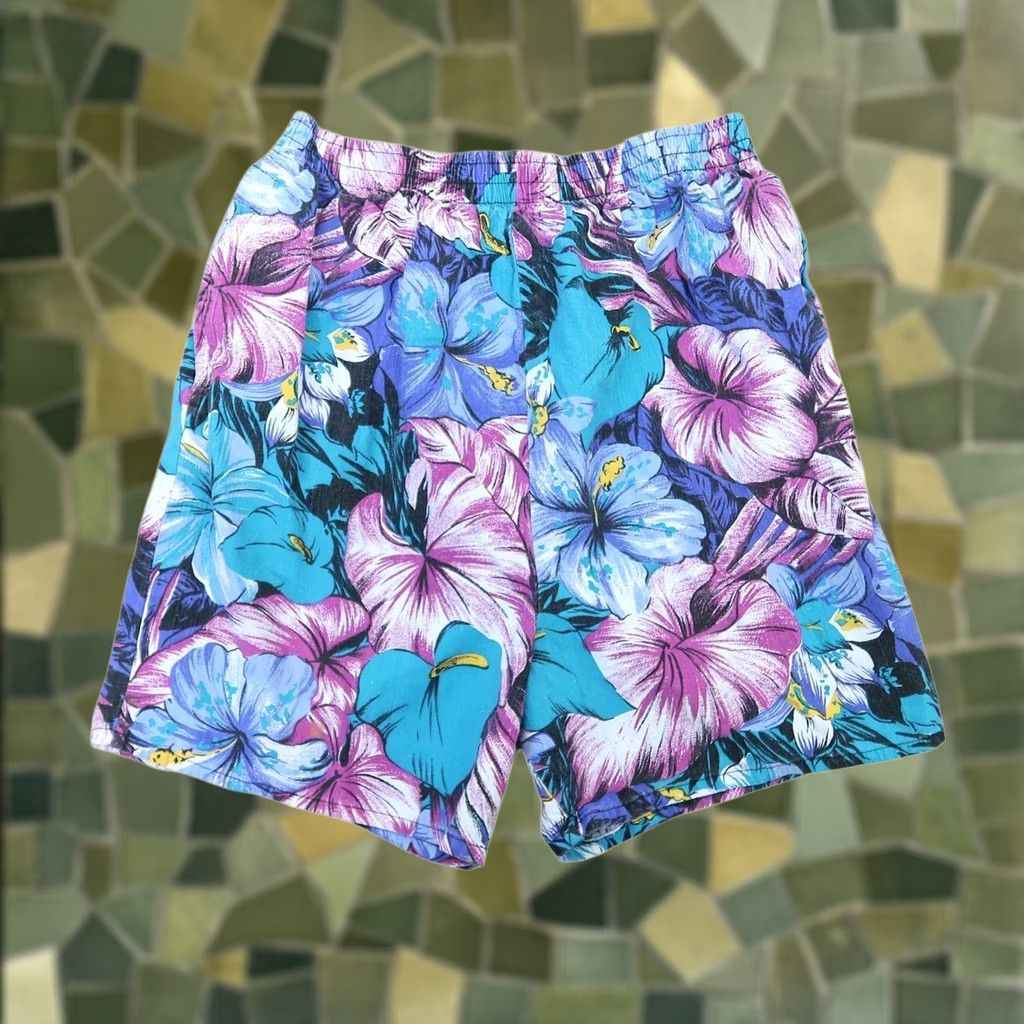 Vintage VINTAGE Marissa Boxer Shorts M Blue Purple Tropical Floral 90s Womens Size 32" / US 10 / IT 46 - 1 Thumbnail