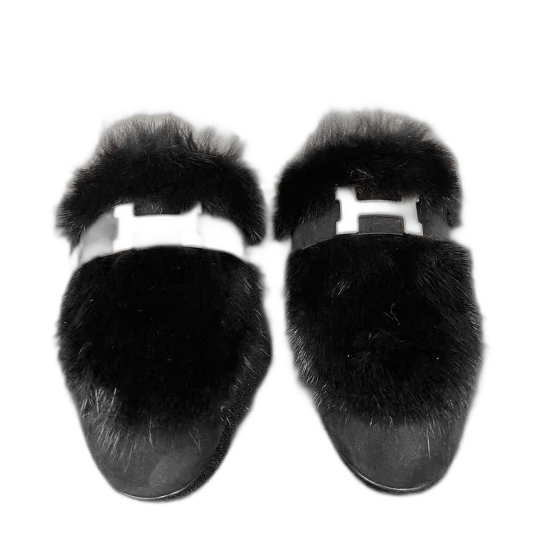 Hermes Hermès Black Mink Fur Mule Slippers-yf Size US 6.5 / EU 39-40 - 1 Thumbnail