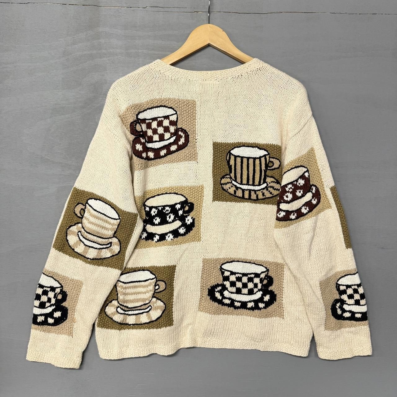 Robert Talbott CRAZY Talbots Vintage Coffee Hand Knit Cardigan Large Size L / US 10 / IT 46 - 3 Thumbnail
