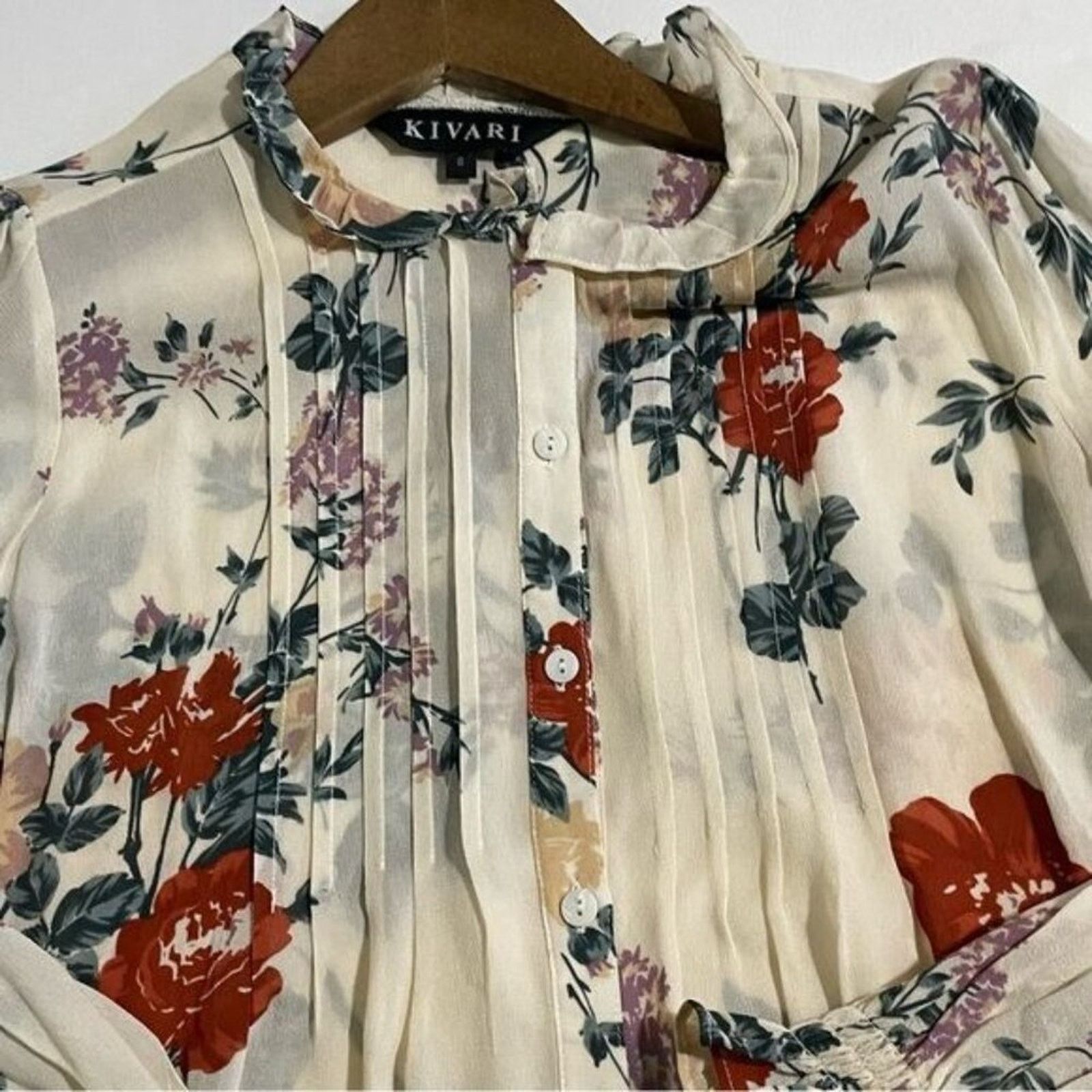 Other Kivari Womens ChiffonRuffle Pleated Floral Blouse Small Size S / US 4 / IT 40 - 7 Thumbnail