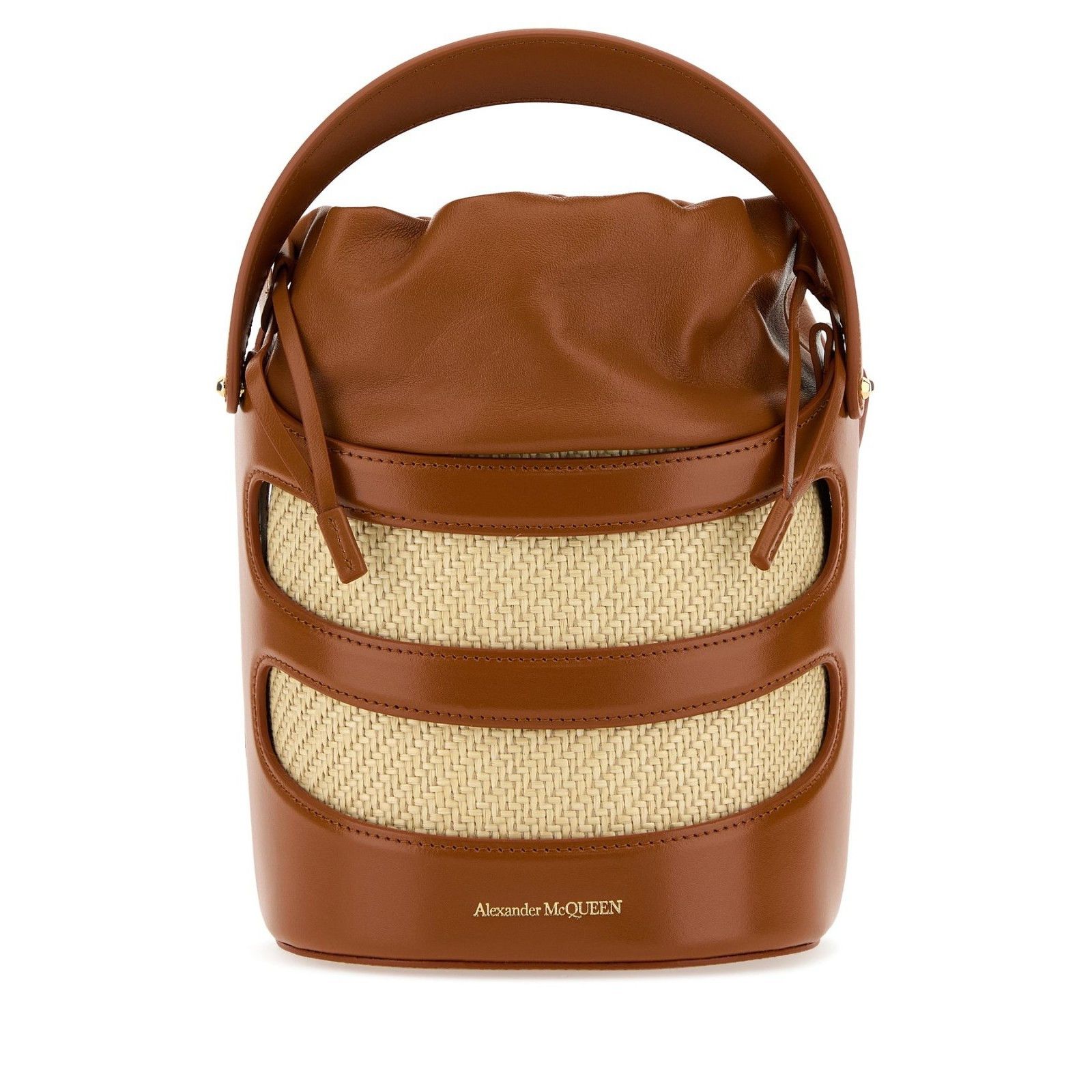 Alexander McQueen ALEXANDER MCQUEEN The Rise Two-Tone Brown Raffia / Leather B Size ONE SIZE - 1 Thumbnail