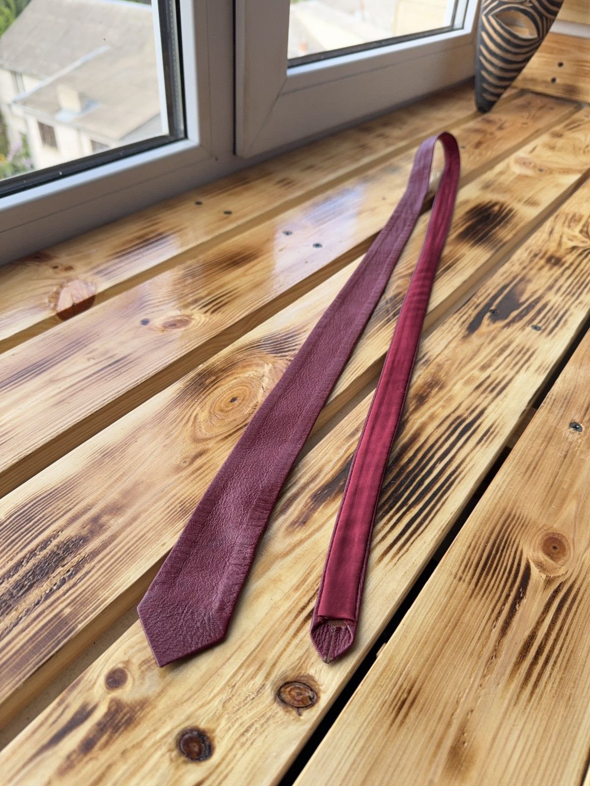 Japanese Brand Retro Vintage Burgundy Leather Tie 90s Western Biker Style Size ONE SIZE - 3 Thumbnail