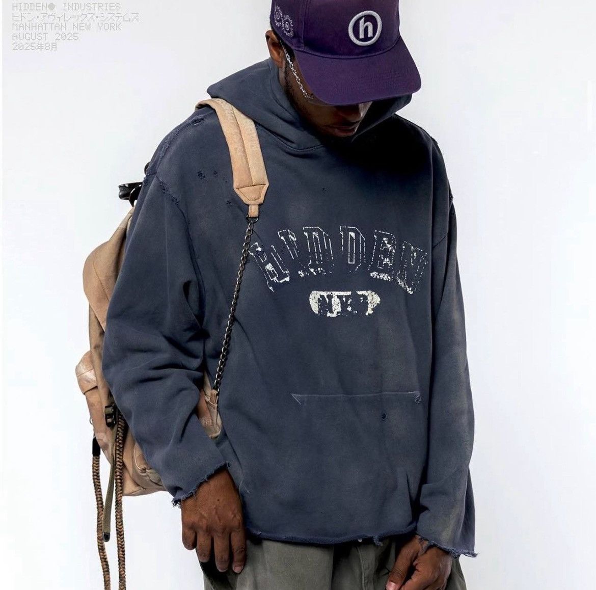 HIDDEN Size XL - Hidden NY Thrashed TECH Hoodie Washed Slate Size US XL / EU 56 / 4 - 9 Thumbnail