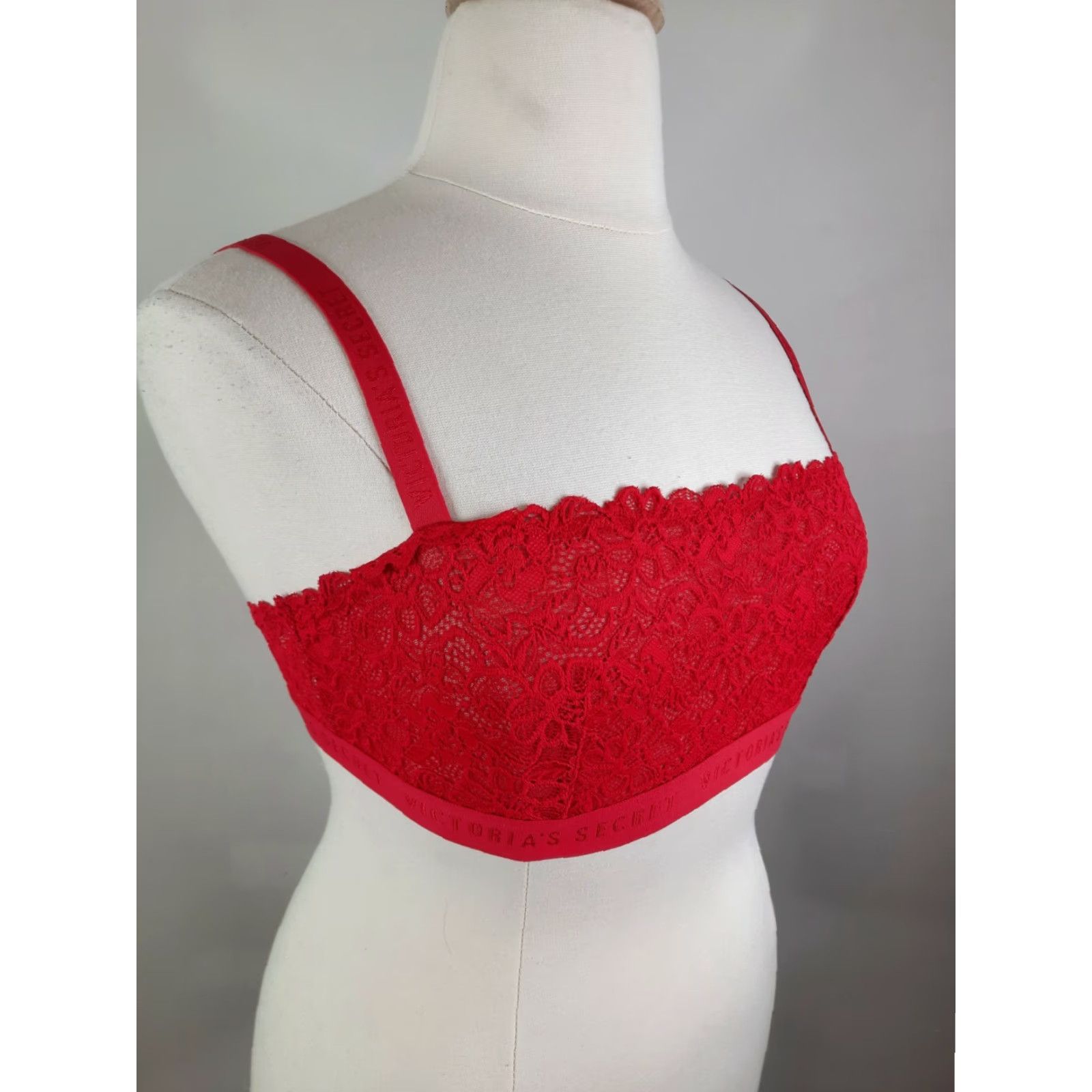 Victoria's Secret Victoria’s Secret Bralette Lace Strappy Back Unlined Red Large Nylon Wireless S2S Womens Size ONE SIZE - 4 Thumbnail