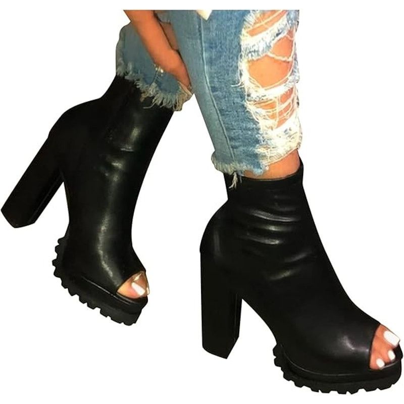 Other Chunky High Heel Booties Zipper Platform Open Toe Ankle Size US 6.5 / IT 36.5 - 2 Thumbnail