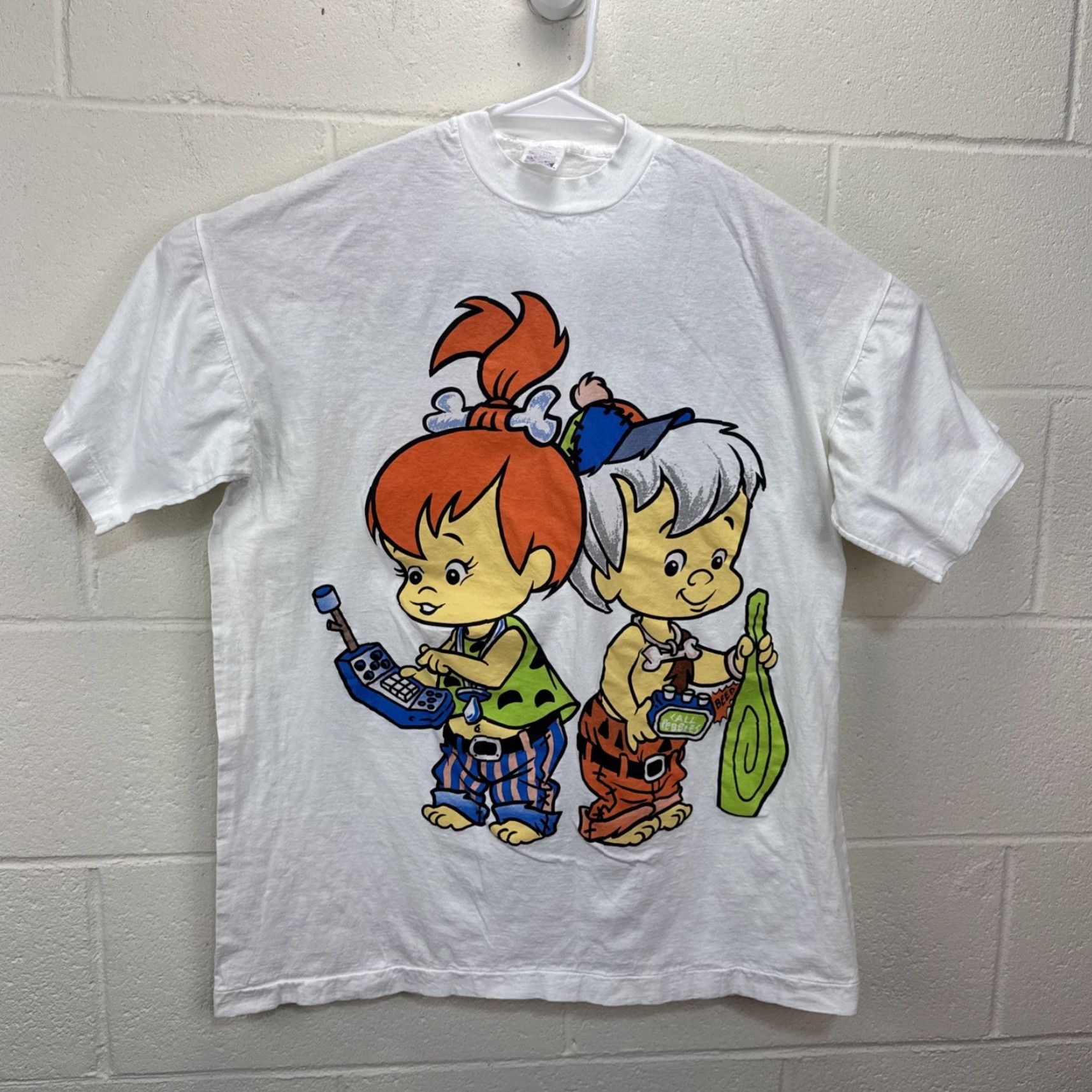 Vintage VINTAGE Flintstones Pebbles Bam Bam T Shirt XL White 90s Graphic Print Mens Regular Short Sleeve Cotton Knit Size US XL / EU 56 / 4 - 2 Thumbnail