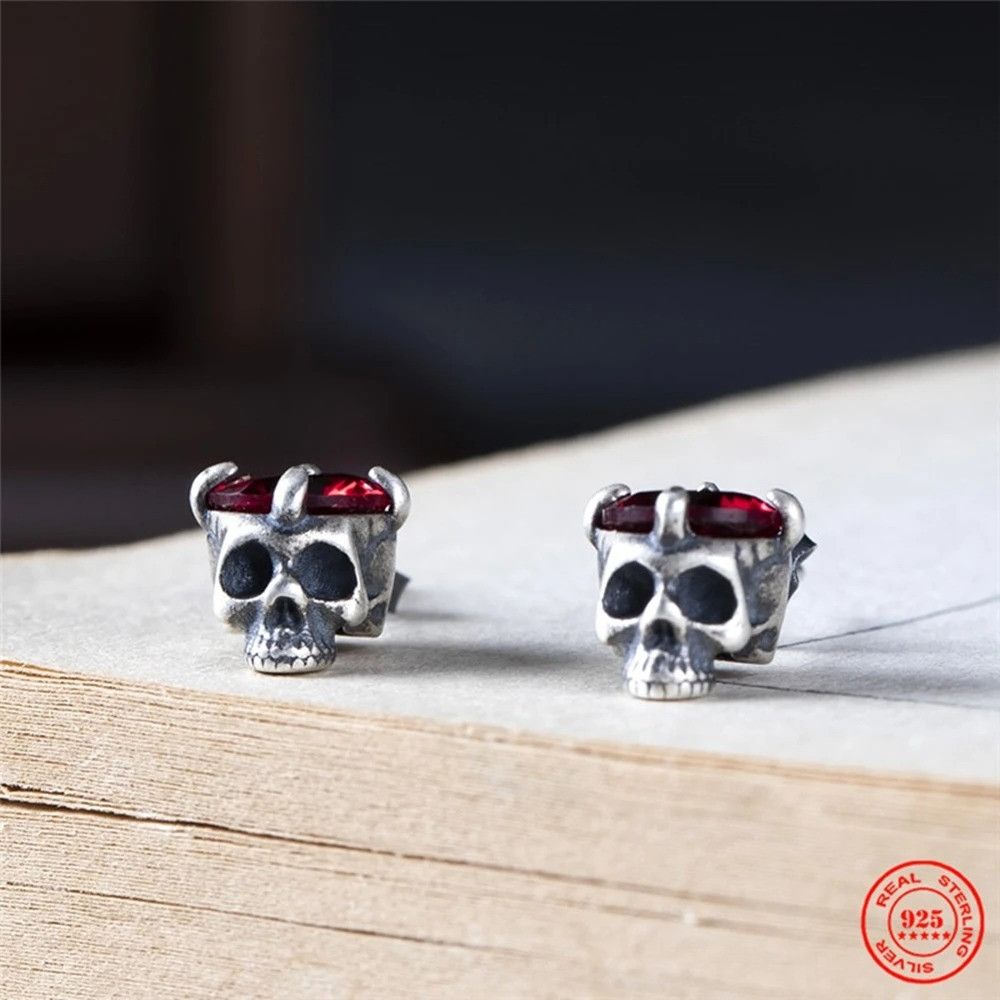 Jewelry Skull Wine Stone Earrings 925 Sterling Silver Jewelry Gift Size ONE SIZE - 3 Thumbnail