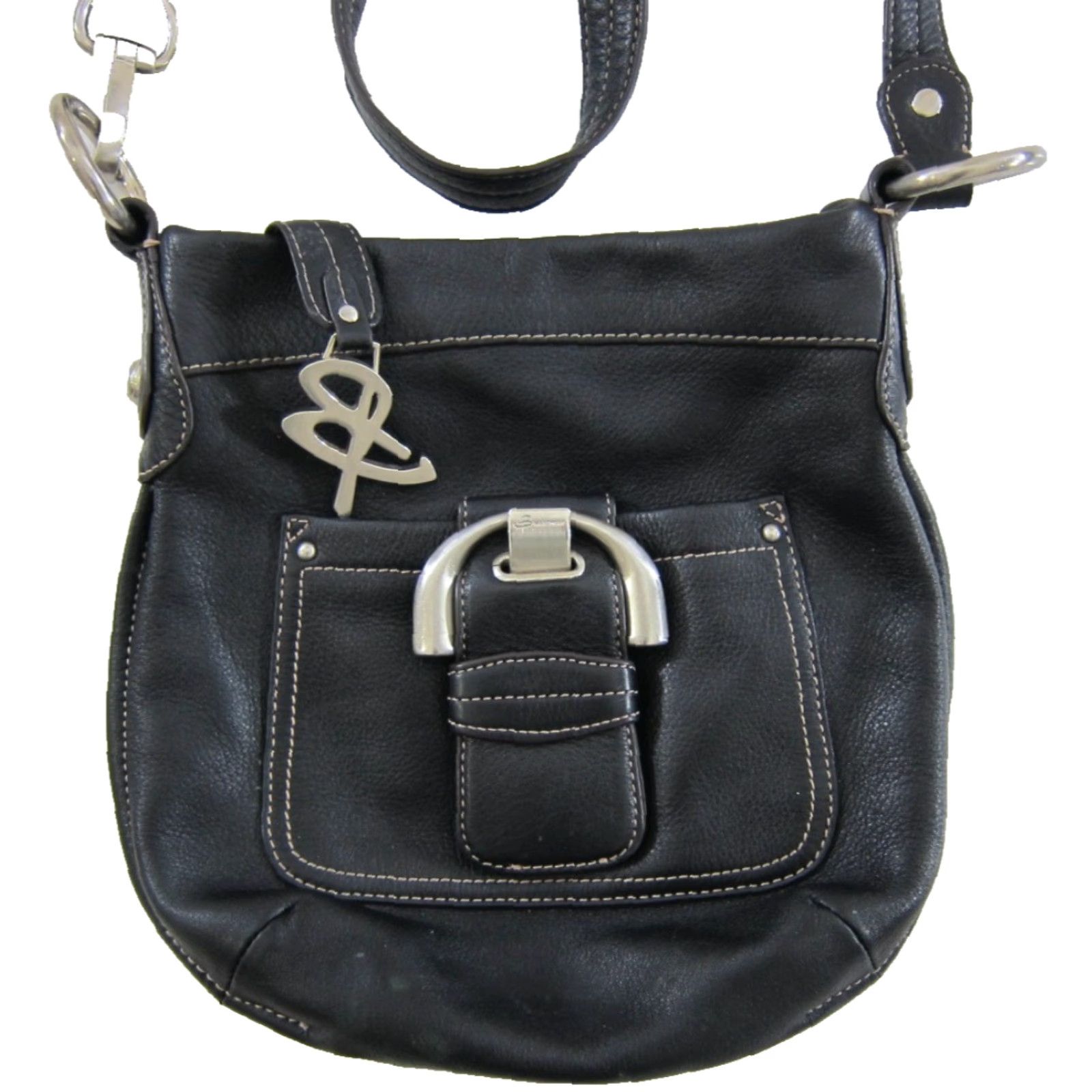 Vintage B. Makowsky Black 100% Leather Silver Buckle Pocket Satchel Shoulder Bag Purse Size ONE SIZE - 3 Thumbnail