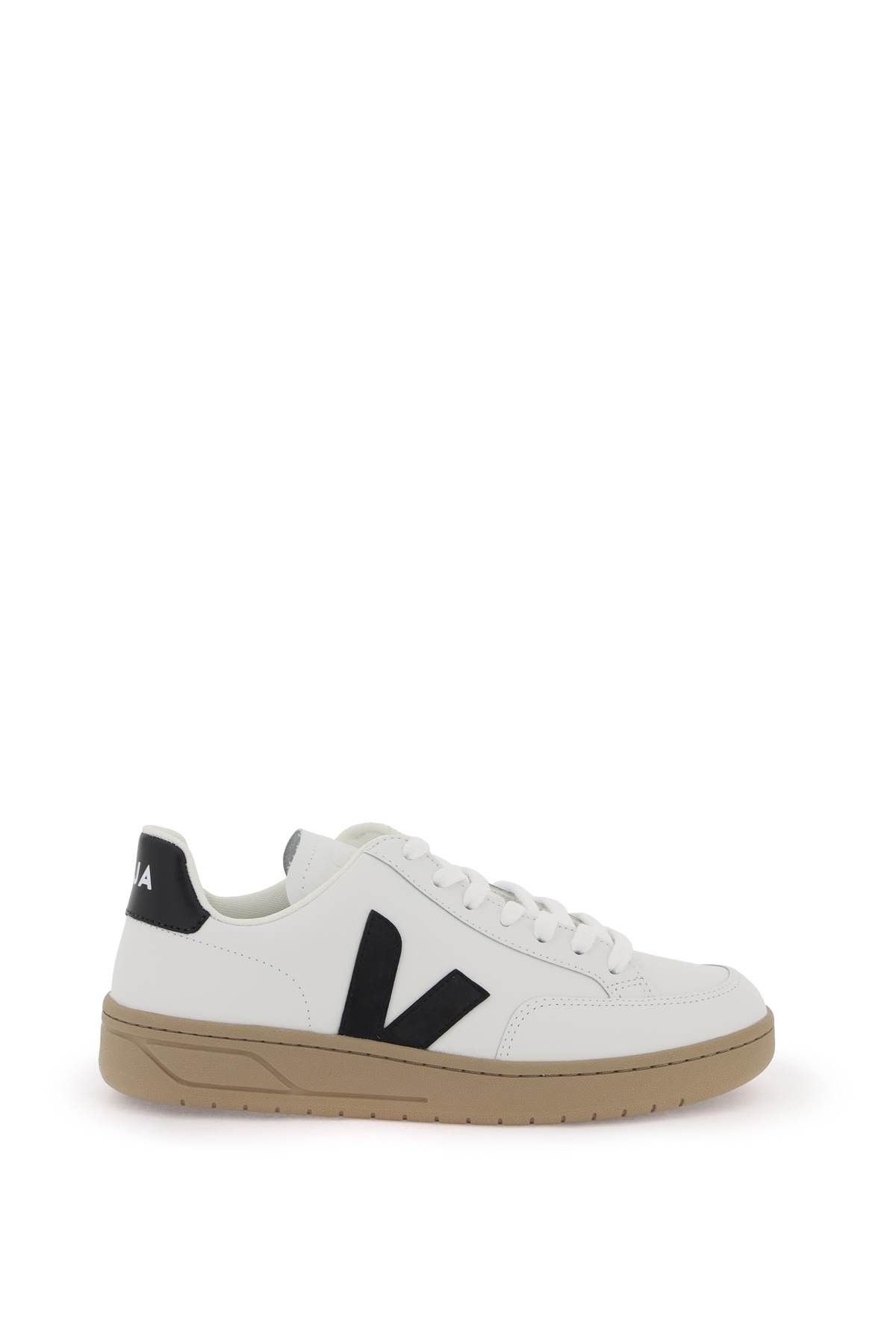 image of Veja Leather V-12 Sneakers in Extra White Black Dune, Women's (Size 9)