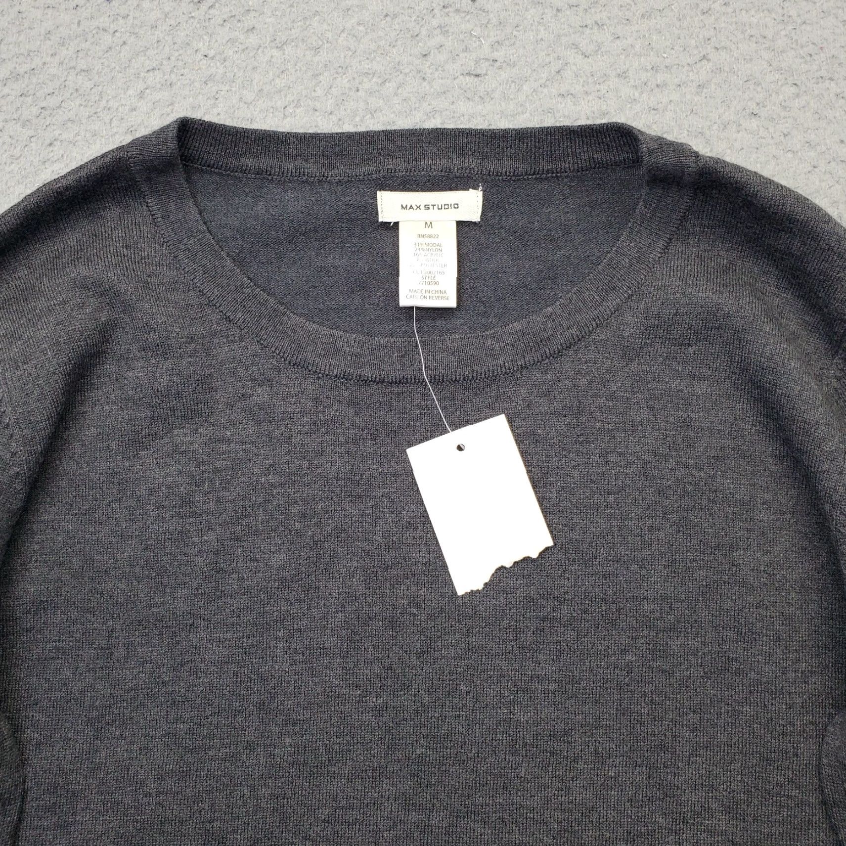 Vintage Max Studio Sweater Womens Size M Gray Knit Curved Hem Tie Bell Sleeve Pullover Size M / US 6-8 / IT 42-44 - 5 Thumbnail