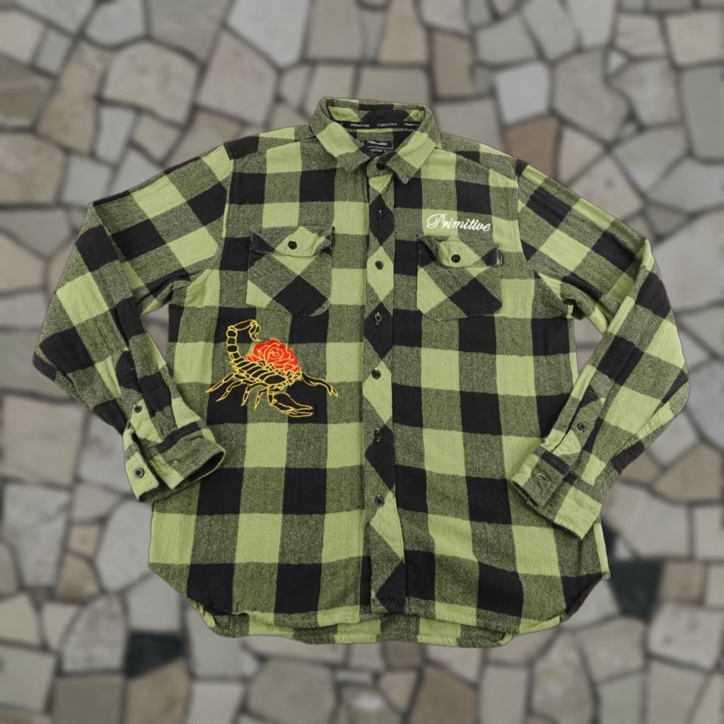 Primitive VINTAGE Primitive Men’s Shirt Casual Flannel Plaid Cotton Long Sleeve Medium Green Embroidered Skater Size US M / EU 48-50 / 2 - 1 Thumbnail
