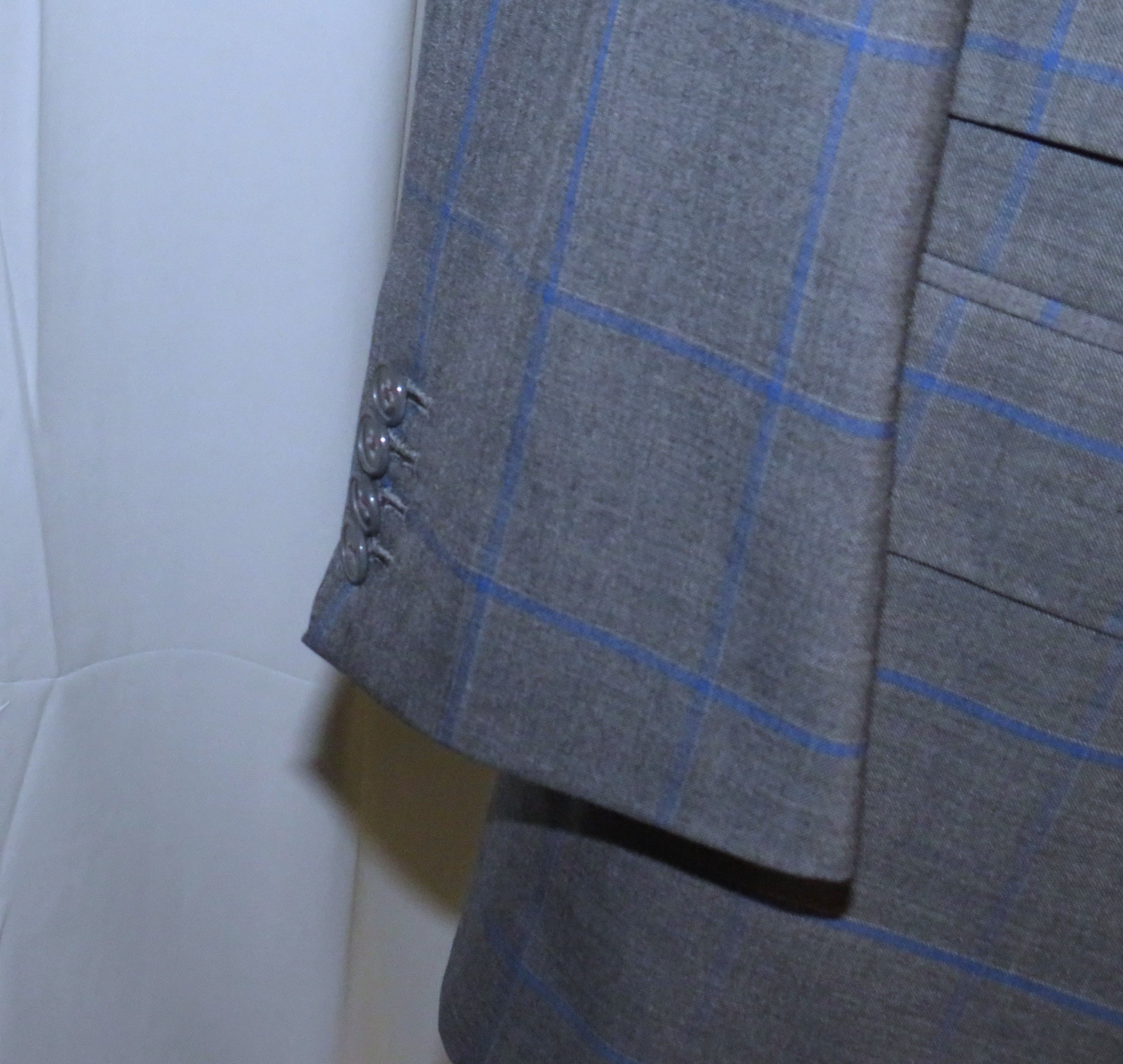 Alan Flusser Custom Made Gray Windowpane Two Button Suit 42L Size 42L - 11 Thumbnail