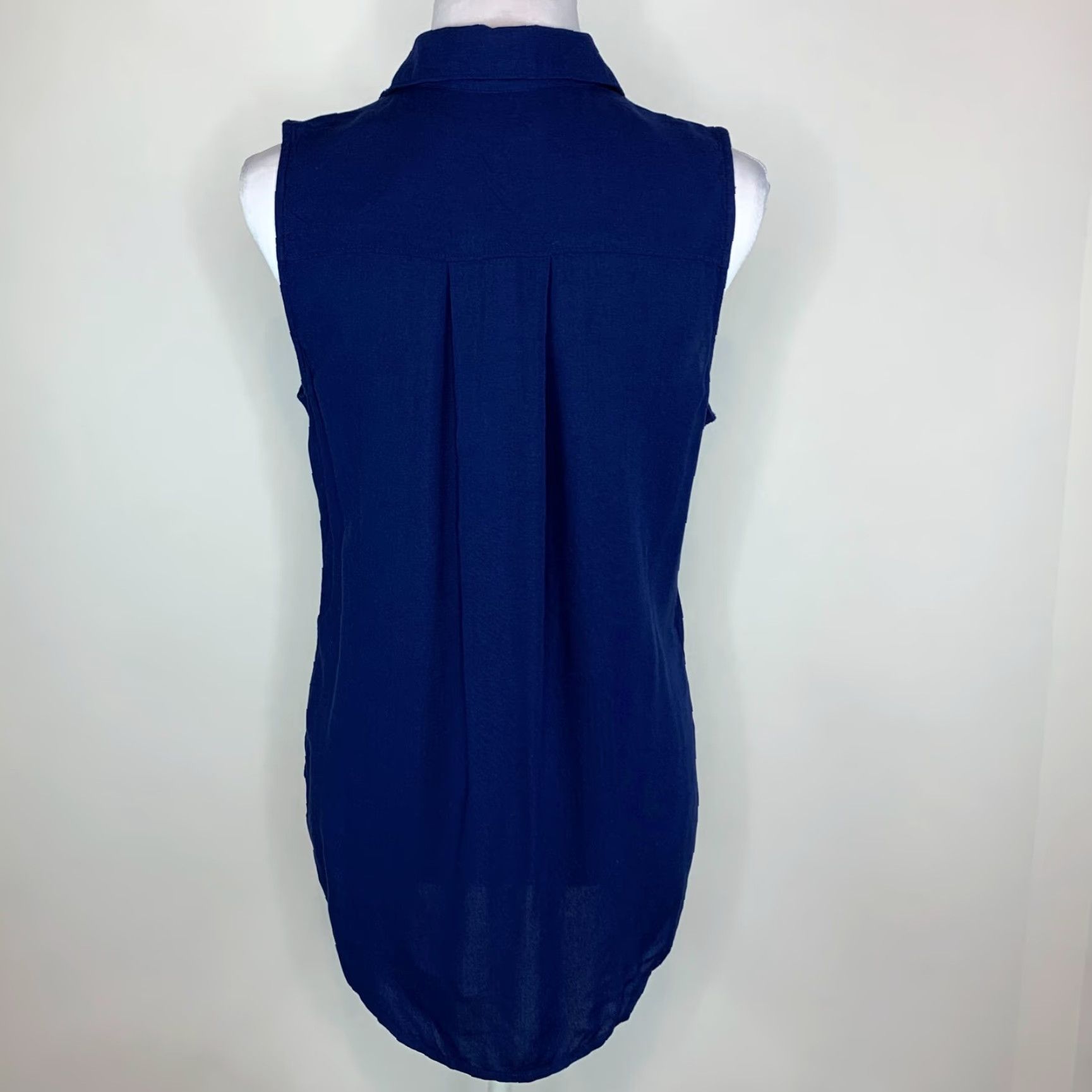 Vintage SO Perfect Shirt Womens M Shirt Relaxed Button Up Sleeveless Dark Blue New Size M / US 6-8 / IT 42-44 - 4 Thumbnail