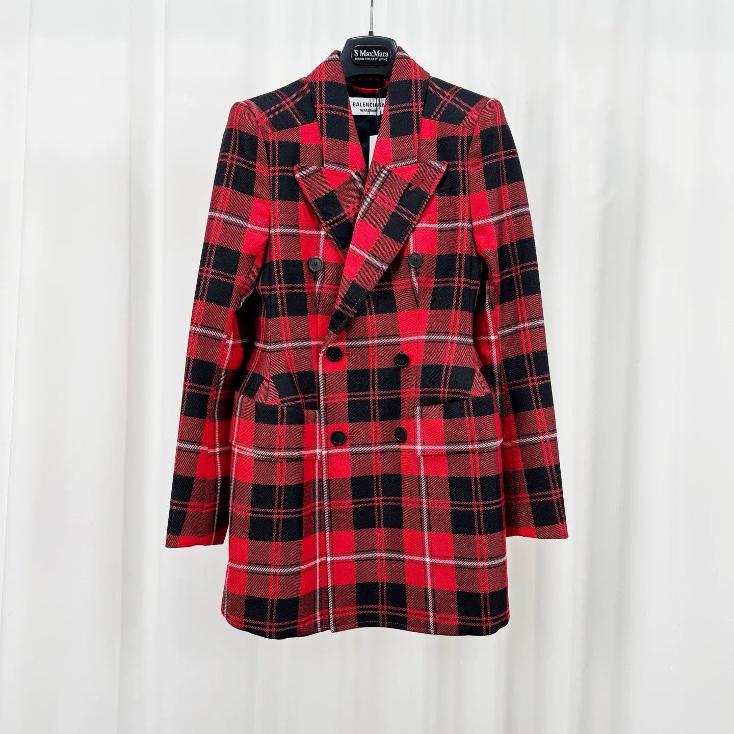 Balenciaga Balenciaga Black Red Plaid Wool Blazer Size US S / EU 44-46 / 1 - 1 Thumbnail