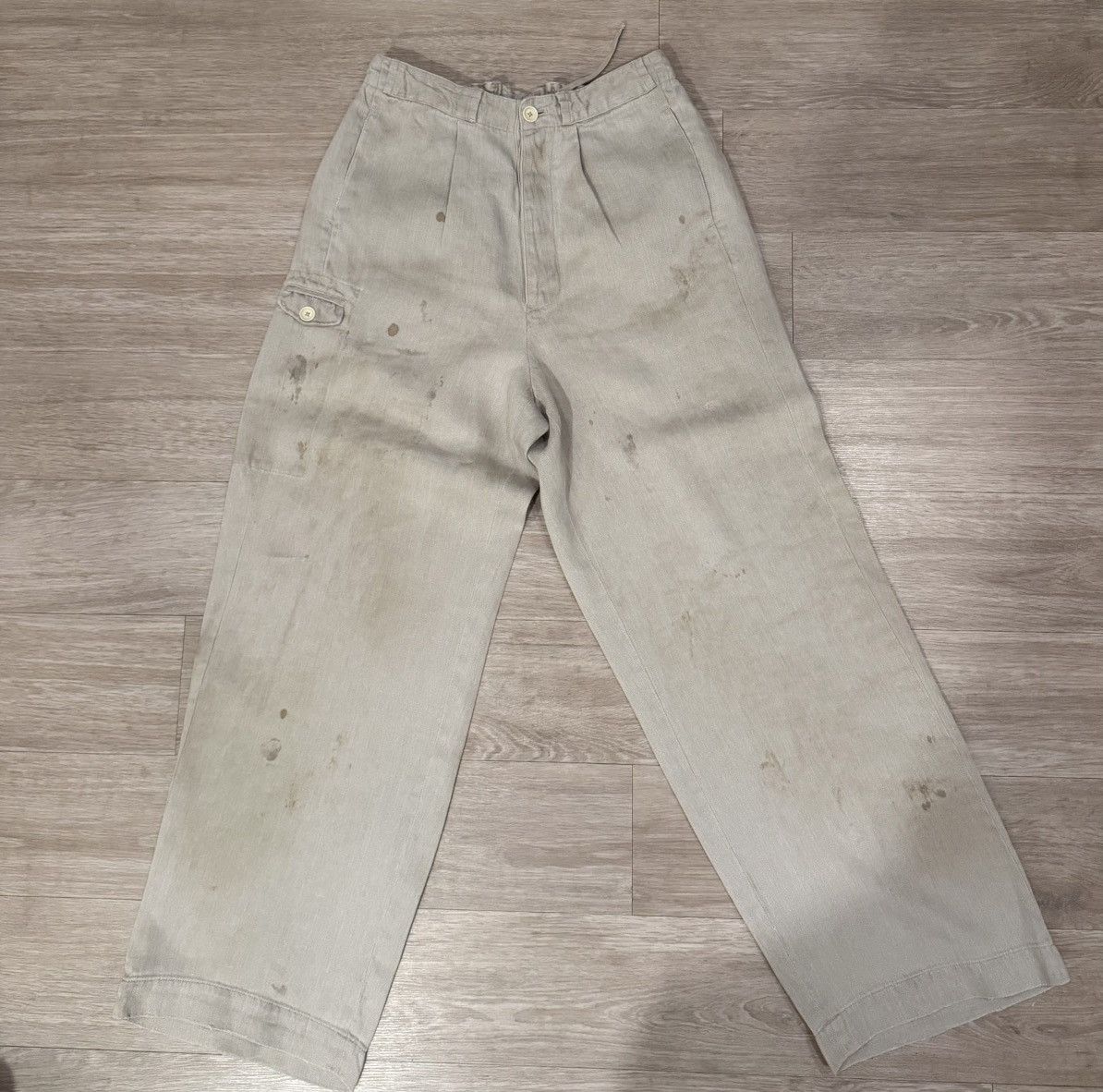 Stein Ssstein Beige Heavy Linen Herringbone Wide Easy Trouser Size US 30 / EU 46 - 8 Thumbnail