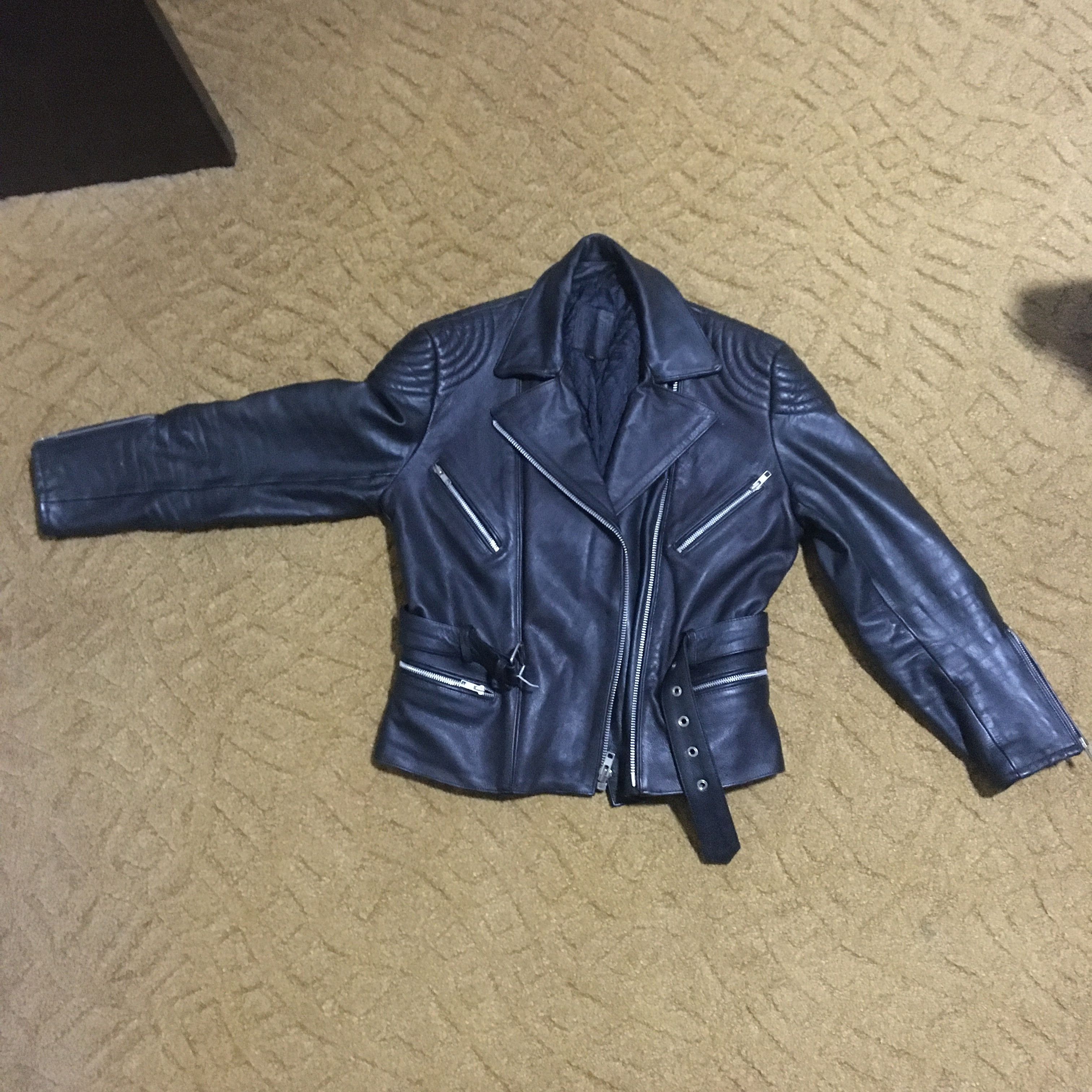 image of Louis Vintage Leather Biker Jacket in Black, Men's (Size Medium)