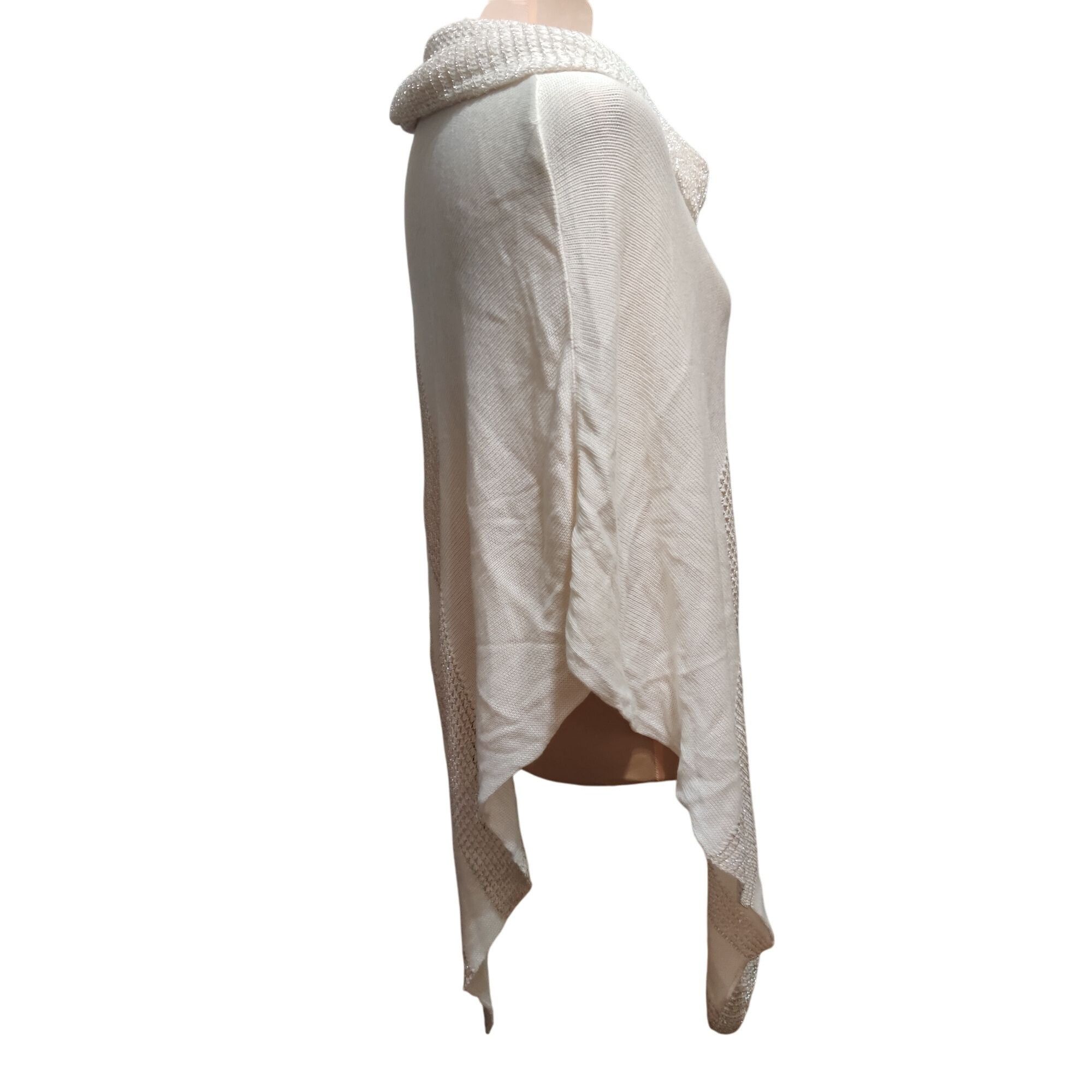 Other Belldini S M Ivory Metallic Knit Asymmetrical Poncho Sweater Size S / US 4 / IT 40 - 6 Thumbnail