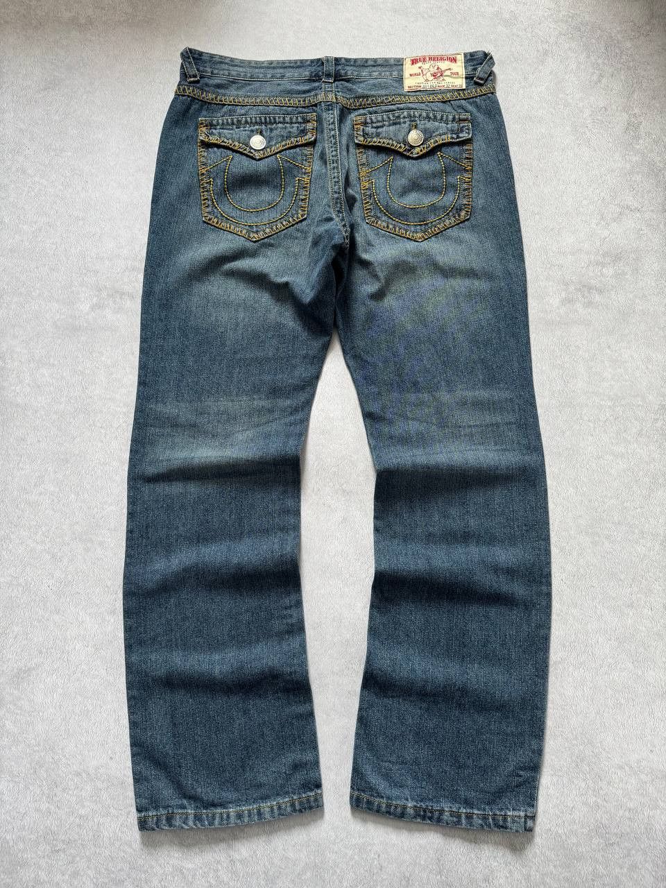 2000s TRUE RELIGION JOEY BIG T DISTRESSED DENIM FLARE JEAN