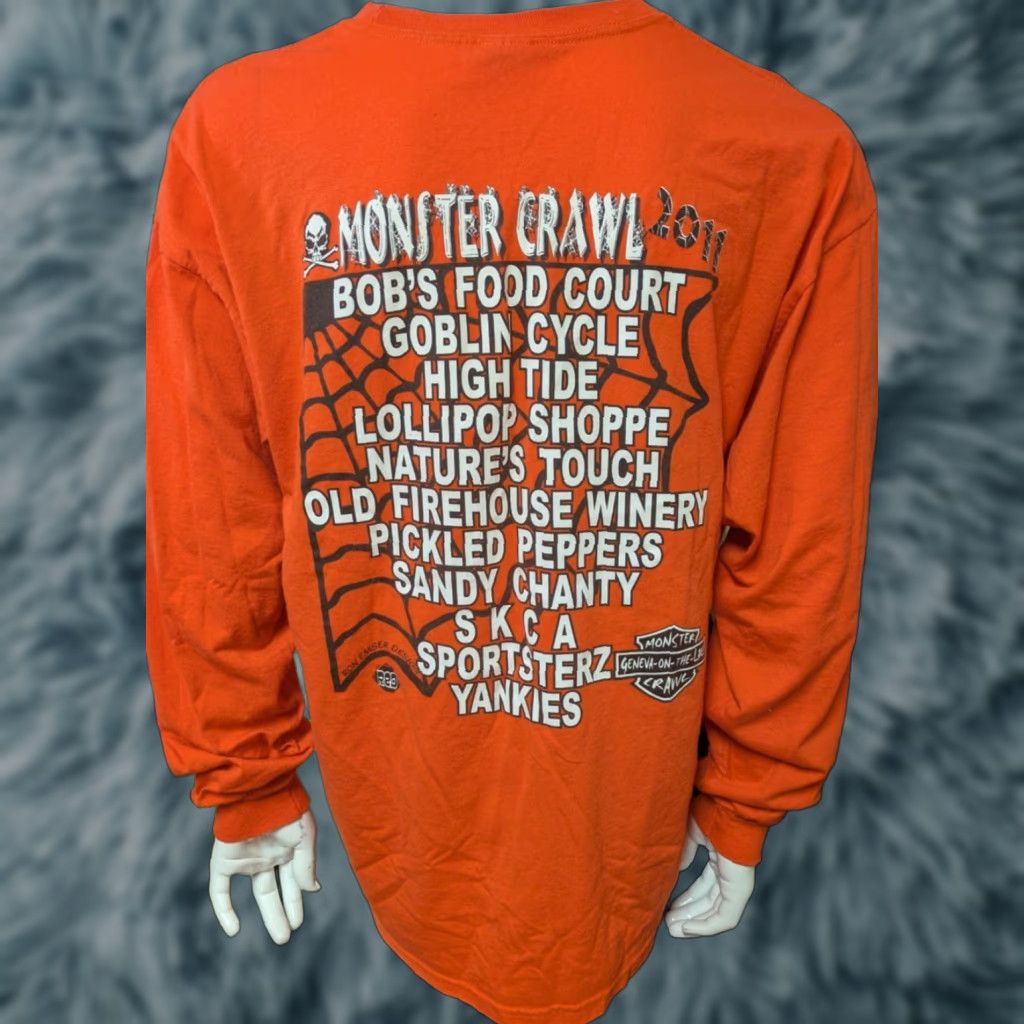 Gildan Geneva On The Lake OH Monster Crawl 2011 T Shirt XL Halloween Nice Long Sleeve Gildan Men Orange Cotton Blend Graphic Tee Be er Beer Halloween 90s? Size US XL / EU 56 / 4 - 1 Thumbnail