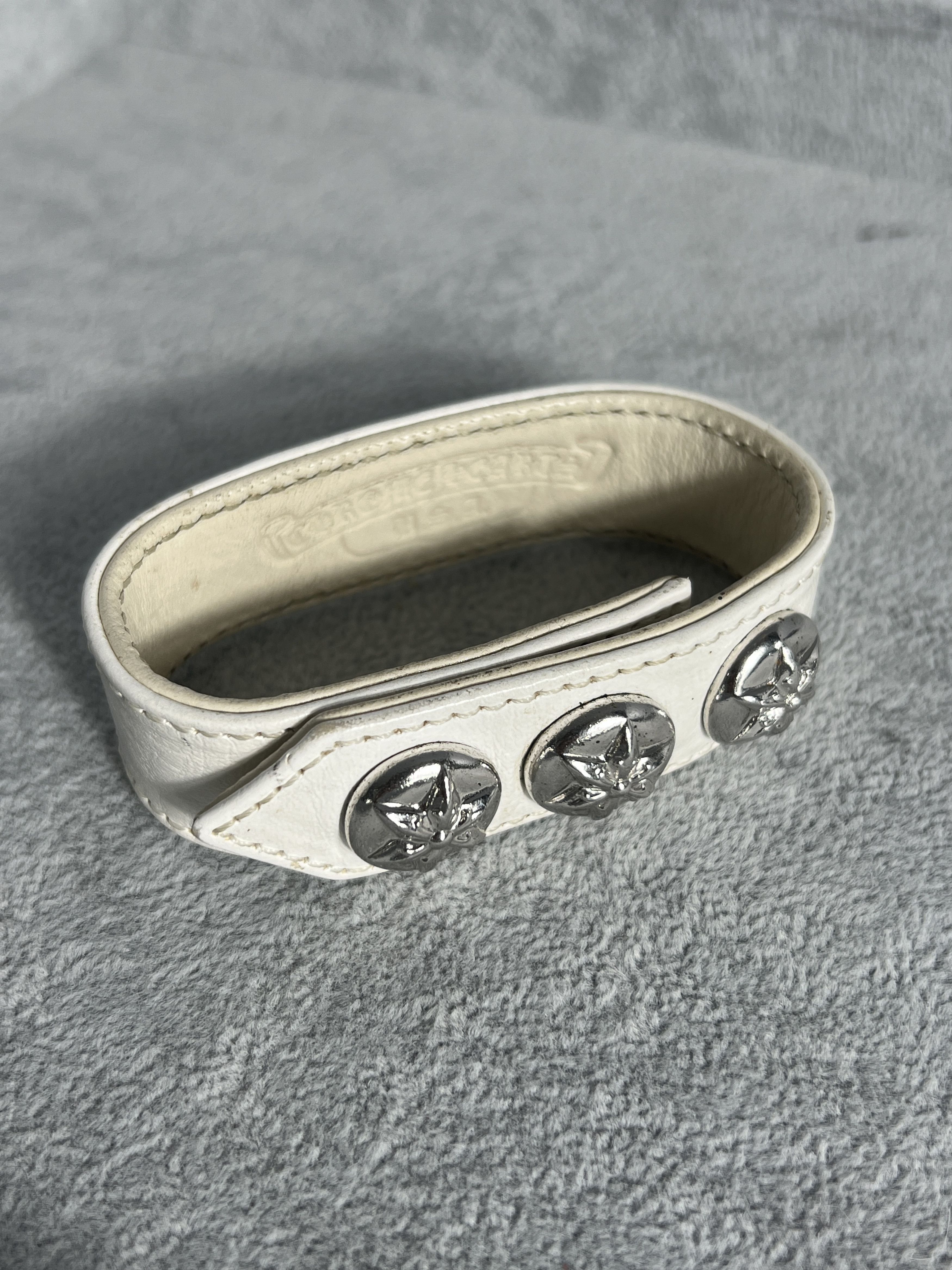 Chrome Hearts Chrome Hearts White Leather Bracelet 3 Star Stud 925 Size ONE SIZE - 1 Thumbnail