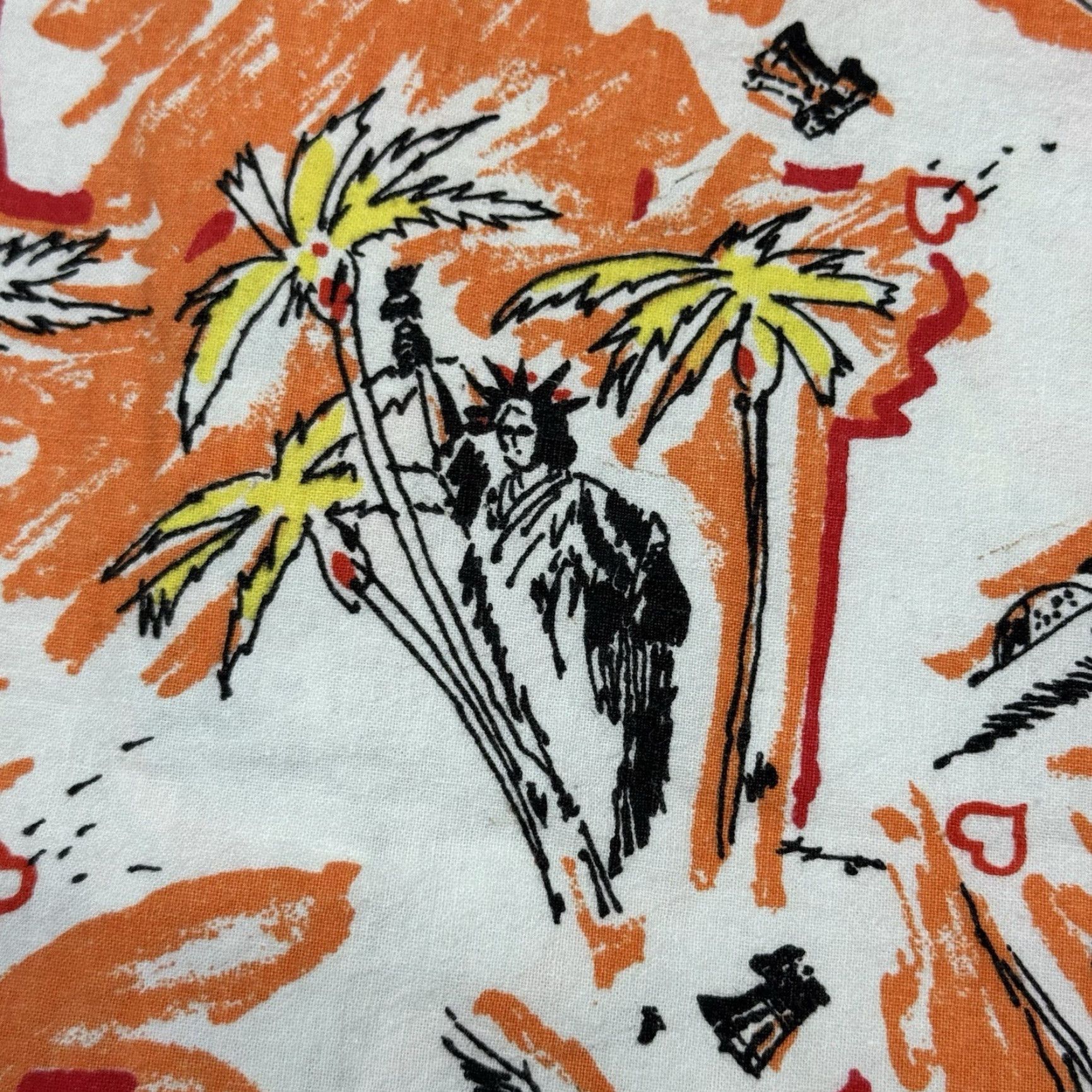 Vintage Vintage 1990s Heet Sportswear Men's Short Sleeve Button Shirt Tropical Orange Cotton NYC Statue of Liberty Summer Beach Party Size US M / EU 48-50 / 2 - 6 Thumbnail