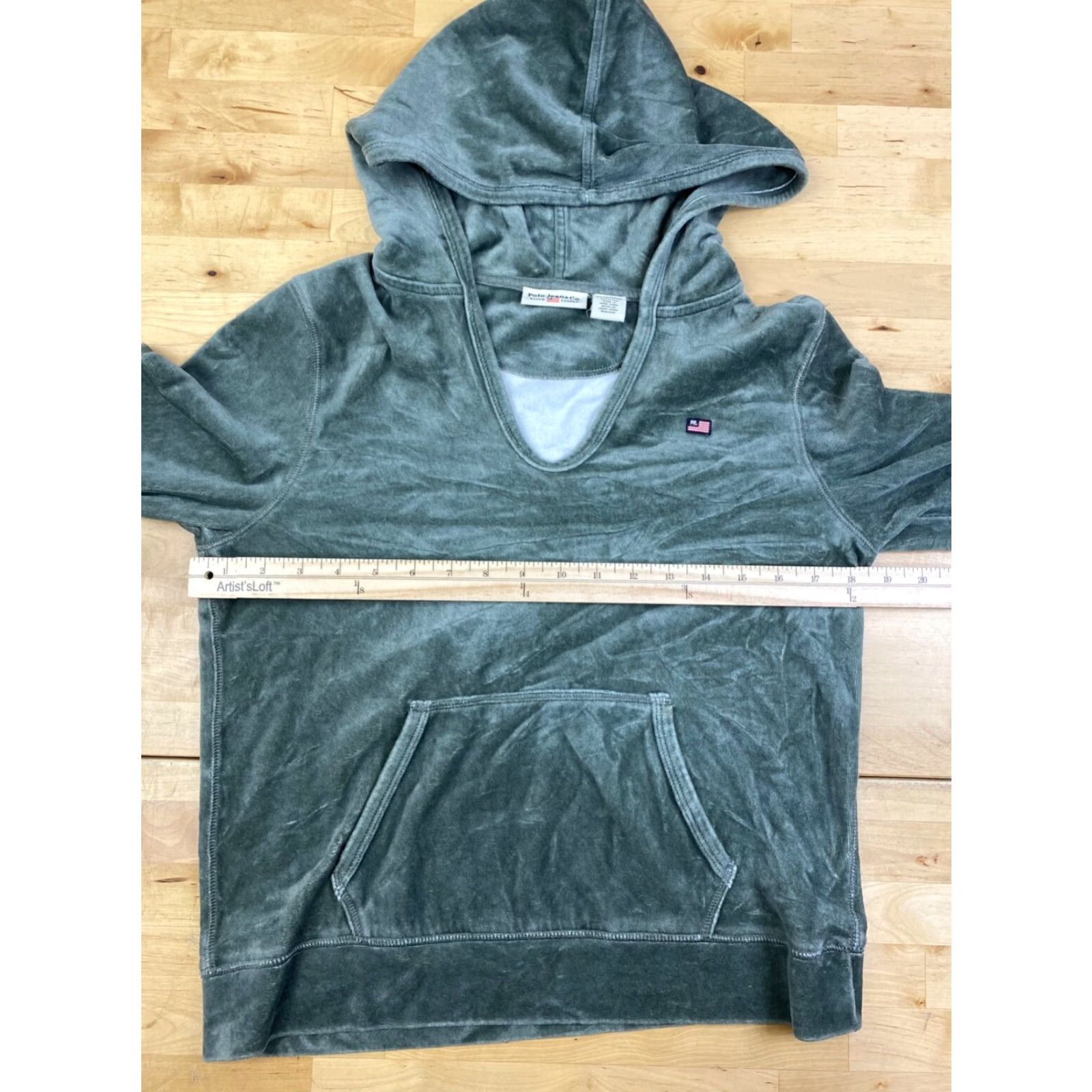 Ralph Lauren VINTAGE Polo Ralph Lauren Velour Hoodie Womens L V Neck Green Pullover 10512 Size L / US 10 / IT 46 - 6 Thumbnail