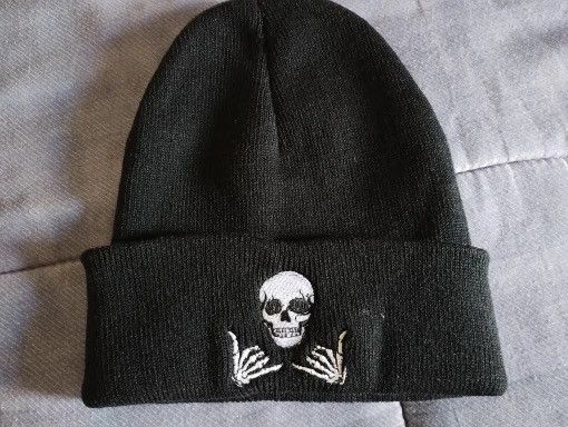 Other Embroidery Skull Gestures 66 Acrylic Knit Beanies Hat Size ONE SIZE - 7 Thumbnail