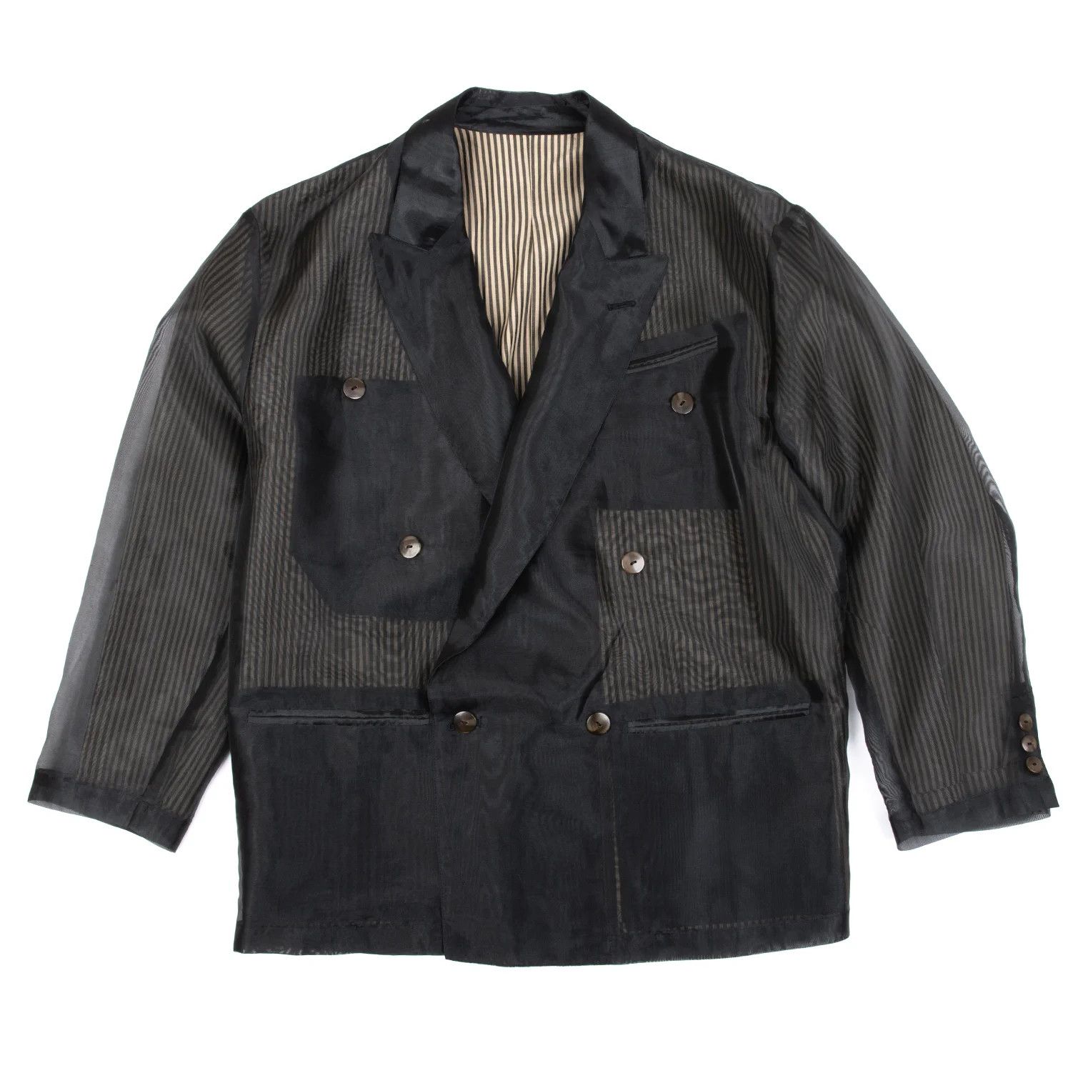Jean Paul Gaultier Sheer Layered Stripe Jacket in Black and Beige, Size M Size US M / EU 48-50 / 2 - 1 Thumbnail