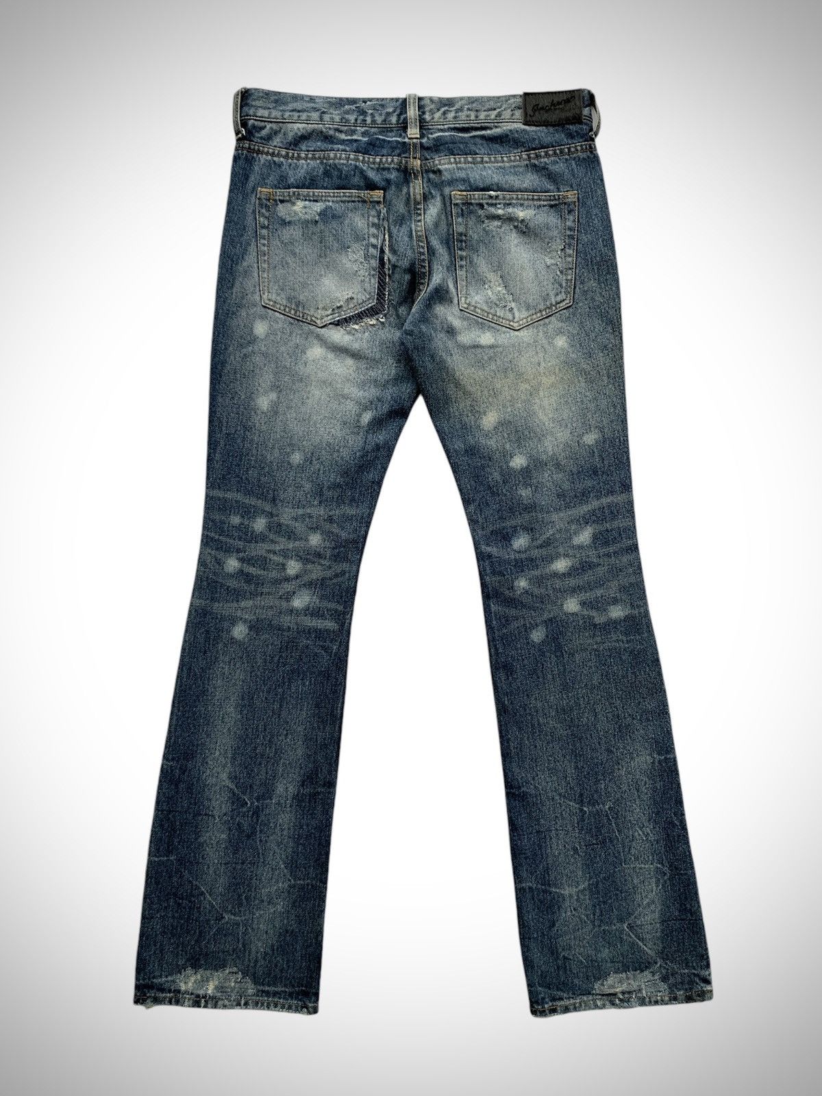 Japanese Brand Jackrose Crash Denim Flared Boot Cut Jeans Size US 31 - 2 Thumbnail