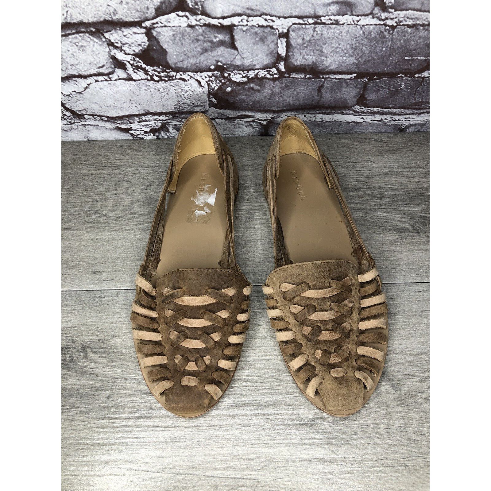 Nisolo NISOLO Tan Brown Huarache Leather Woven Flats Sandals Women Size US 10 / IT 40 - 1 Thumbnail