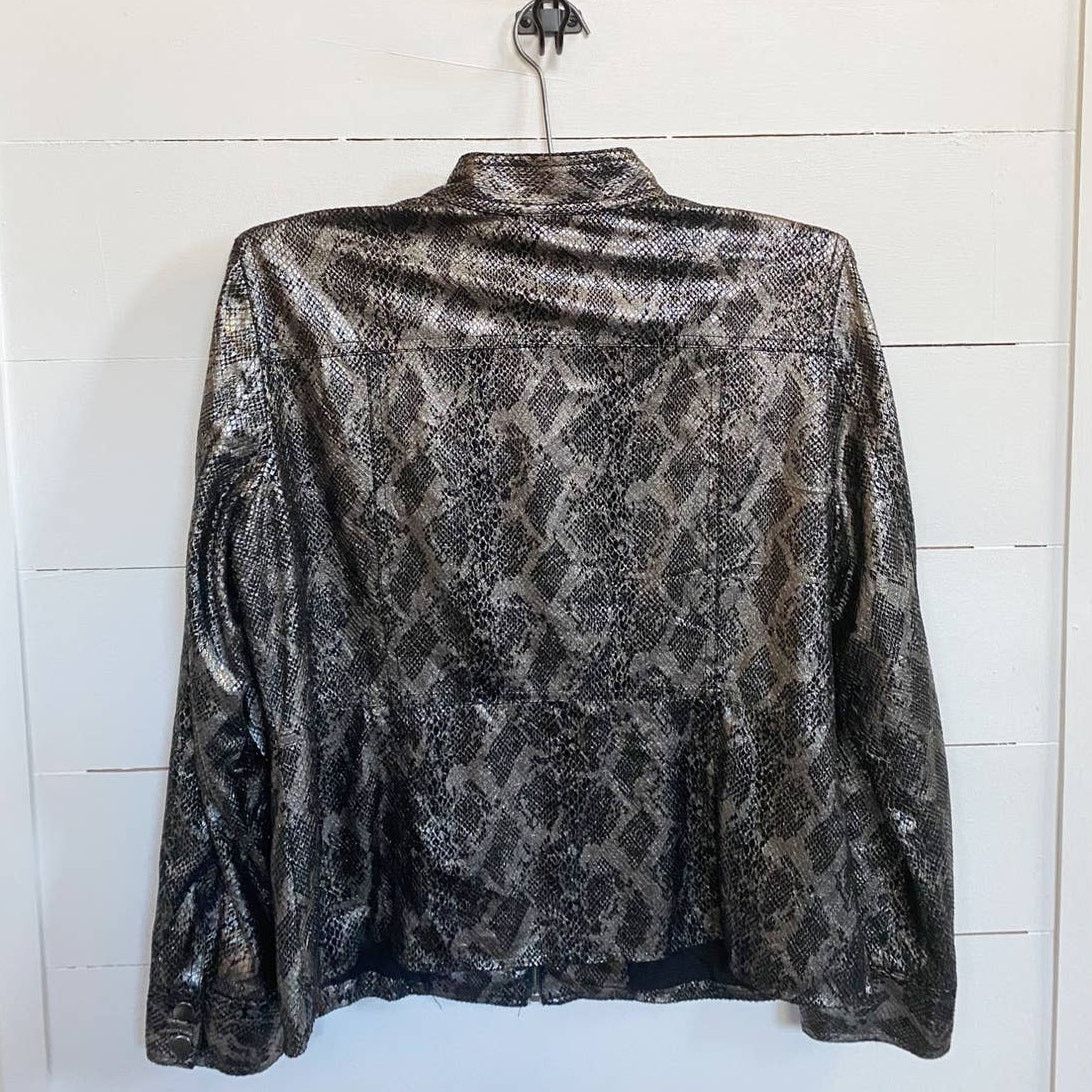 Chicos Chico’s Black Bronze Metallic Zip Jacket Snake Python Print Size M / US 6-8 / IT 42-44 - 3 Thumbnail