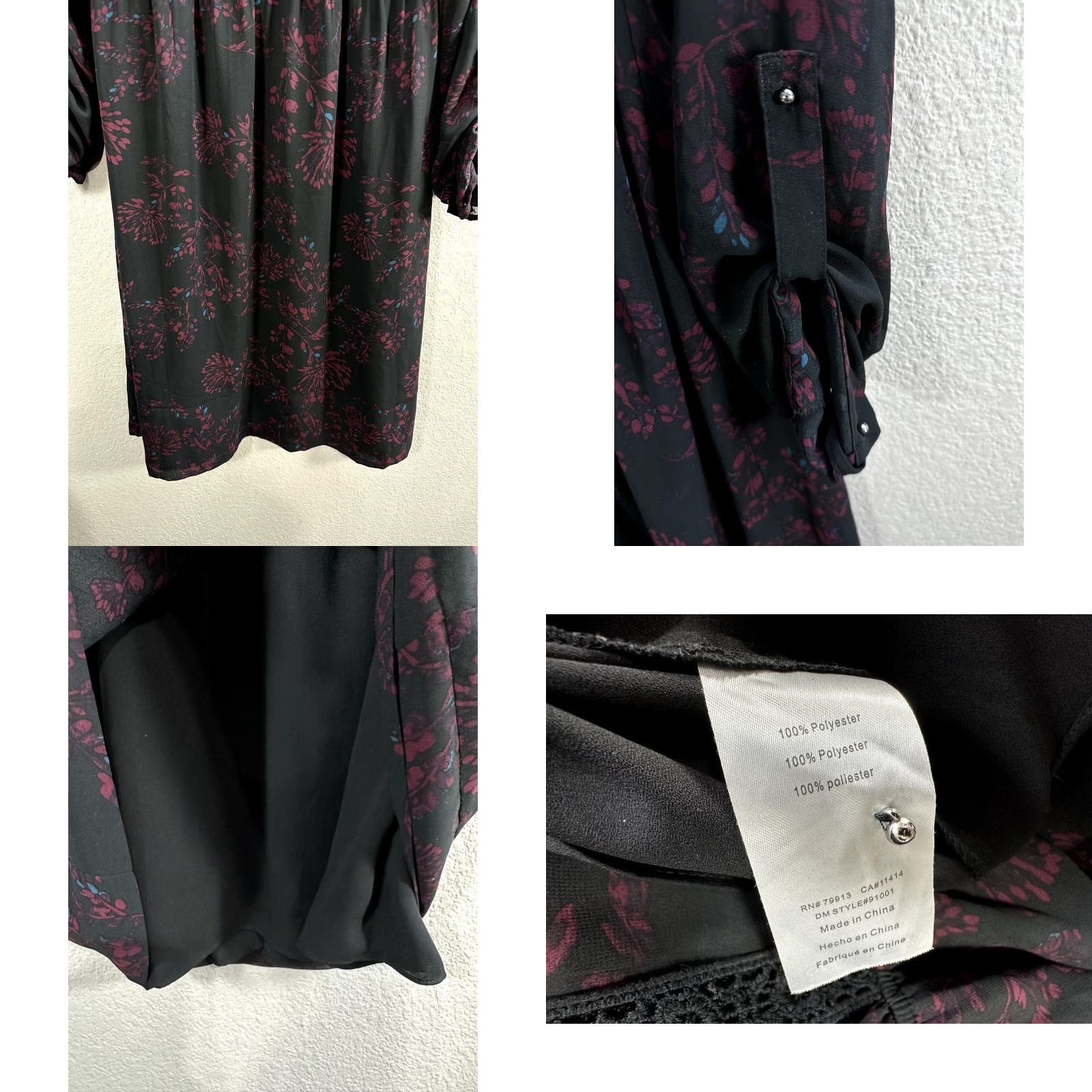 Vintage Motherhood Maternity Floral Mini Dress Sheer Crochet S Black Red Long Sleeve Roll Tab S Womens Size S / US 4 / IT 40 - 8 Thumbnail