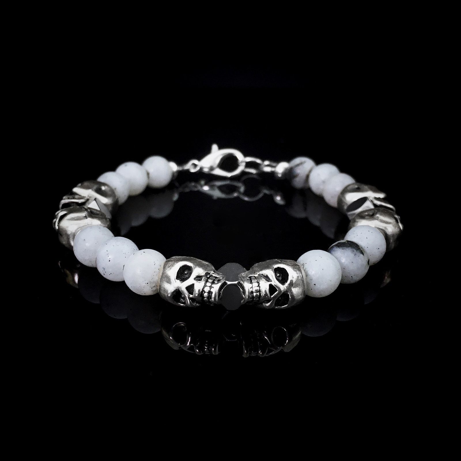 Handmade 💀Silver Skull Labradorite and Hematite Bracelet Size ONE SIZE - 1 Thumbnail