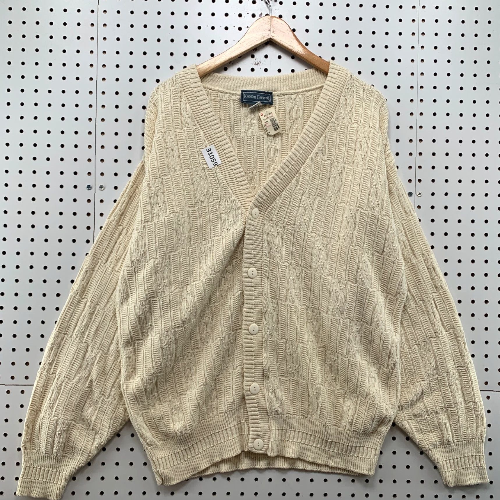 Vintage VINTAGE Kenneth Roberts Cardigan Sweater Mens L Ivory USA 1950s 60s Dad Button Knit Crew NYT? Size US L / EU 52-54 / 3 - 2 Thumbnail
