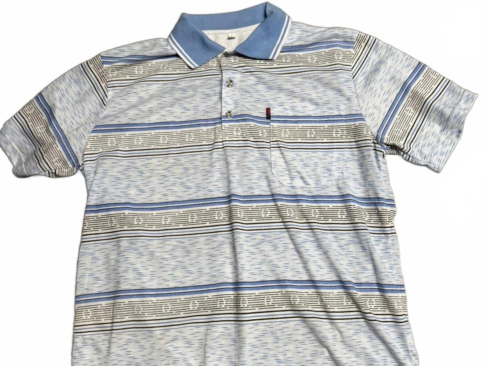 Designer Stylish Blue Striped Polo Shirt - Size L Size US L / EU 52-54 / 3 - 2 Thumbnail