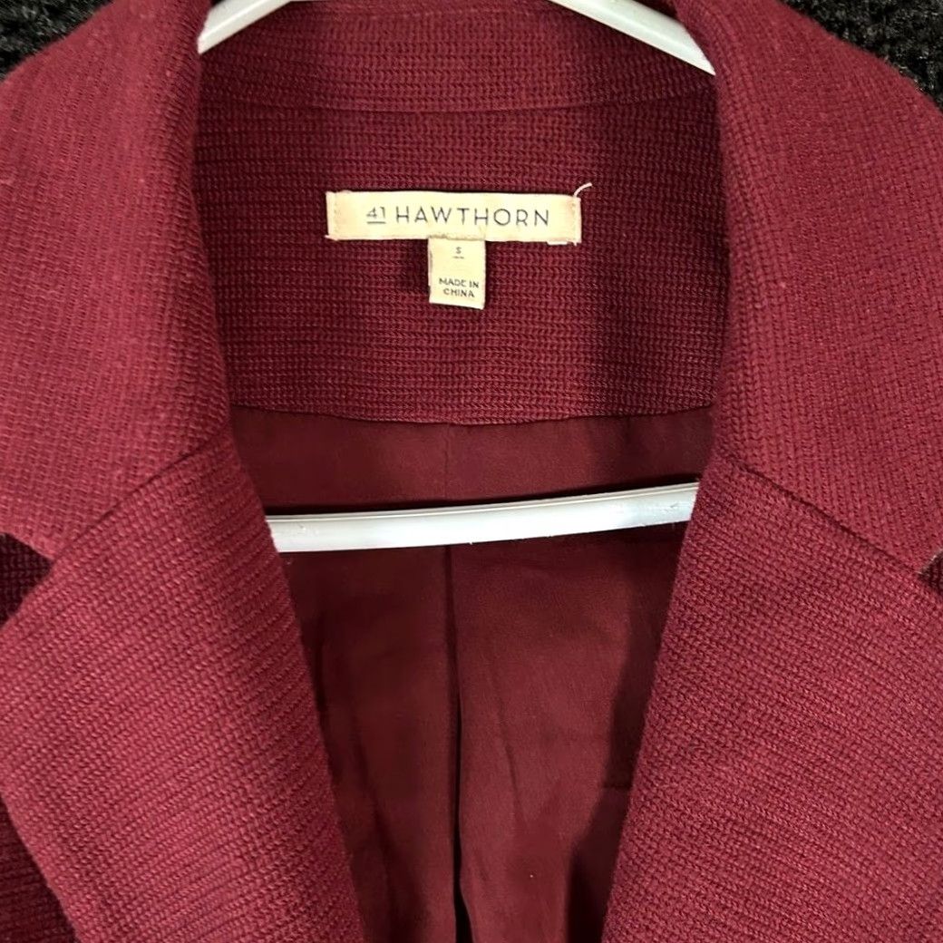 Vintage 41 Hawthorne Burgundy Textured Knit Blazer Jacket S 1 Button Elbow Patches Red Mens Women’s? Size 36R - 2 Thumbnail