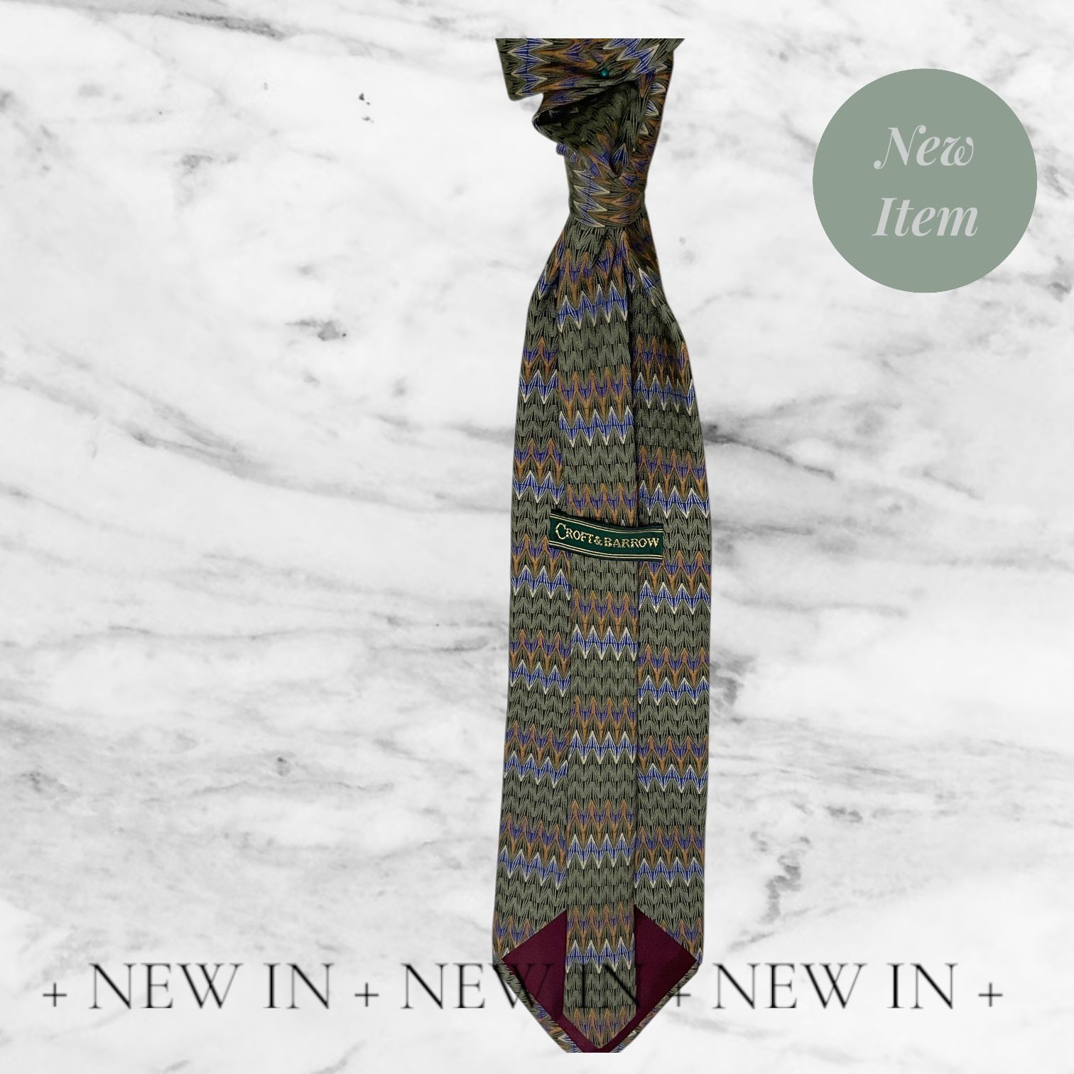 Croft & Barrow Croft & Barrow Zigzag Pattern Silk Tie - Green Yellow & Blue Size ONE SIZE - 7 Thumbnail