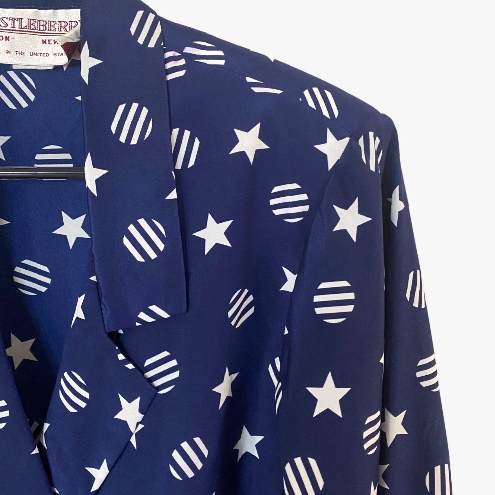Doublet VINTAGE Castleberry Blouse Double Breasted Blue Star Print Long Sleeve Women Size 4 Shoulder Pads 80s Patriotic USA Made Size S / US 4 / IT 40 - 6 Thumbnail